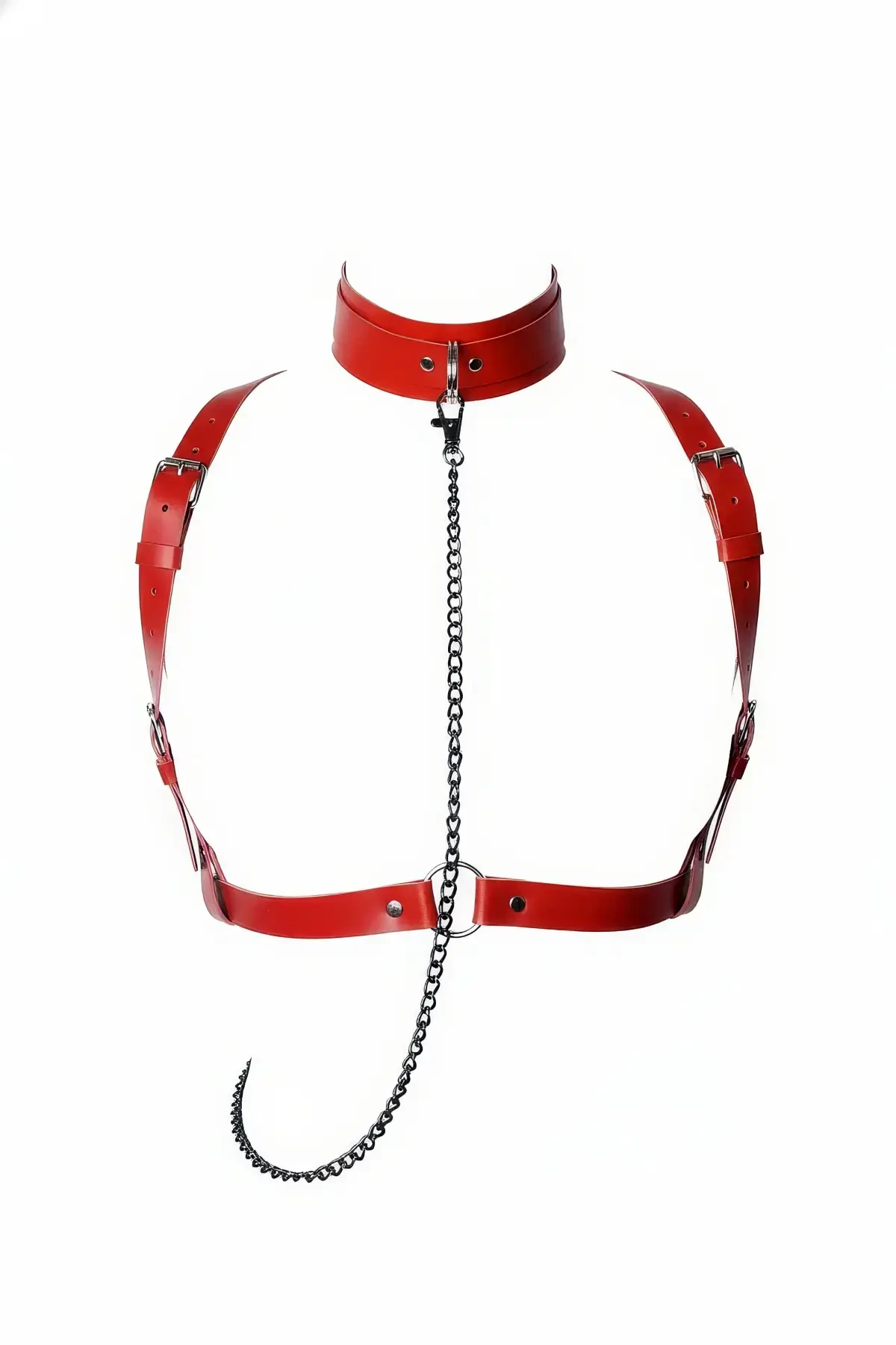 Red Harness Suit with Chain Detailed Neck Collar - APFT419
