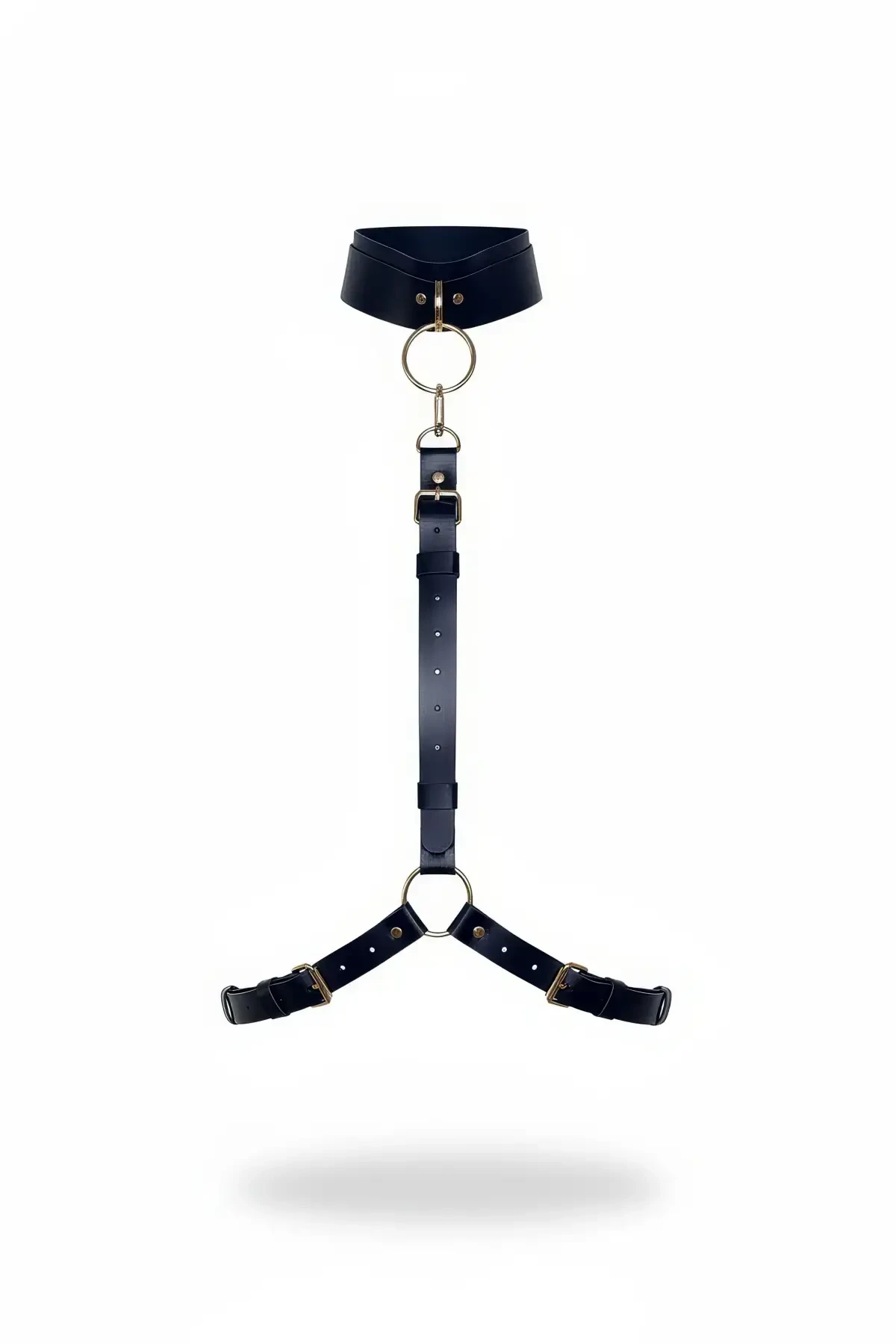 Black Choker Leather Body Harness with O Ring Detail - APFT420