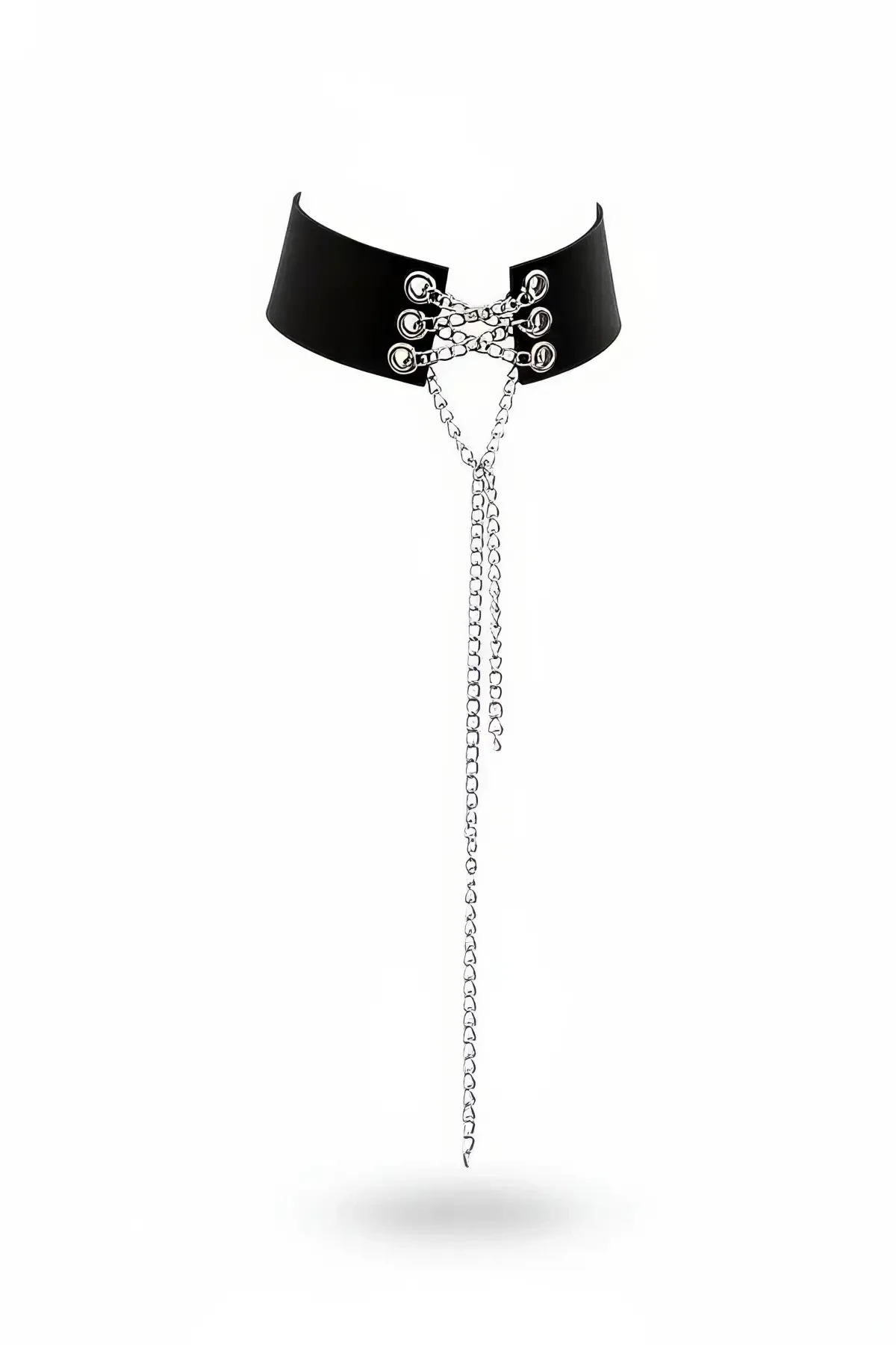 Thick Leather Choker with Black Choker Chain Detail - APFT428