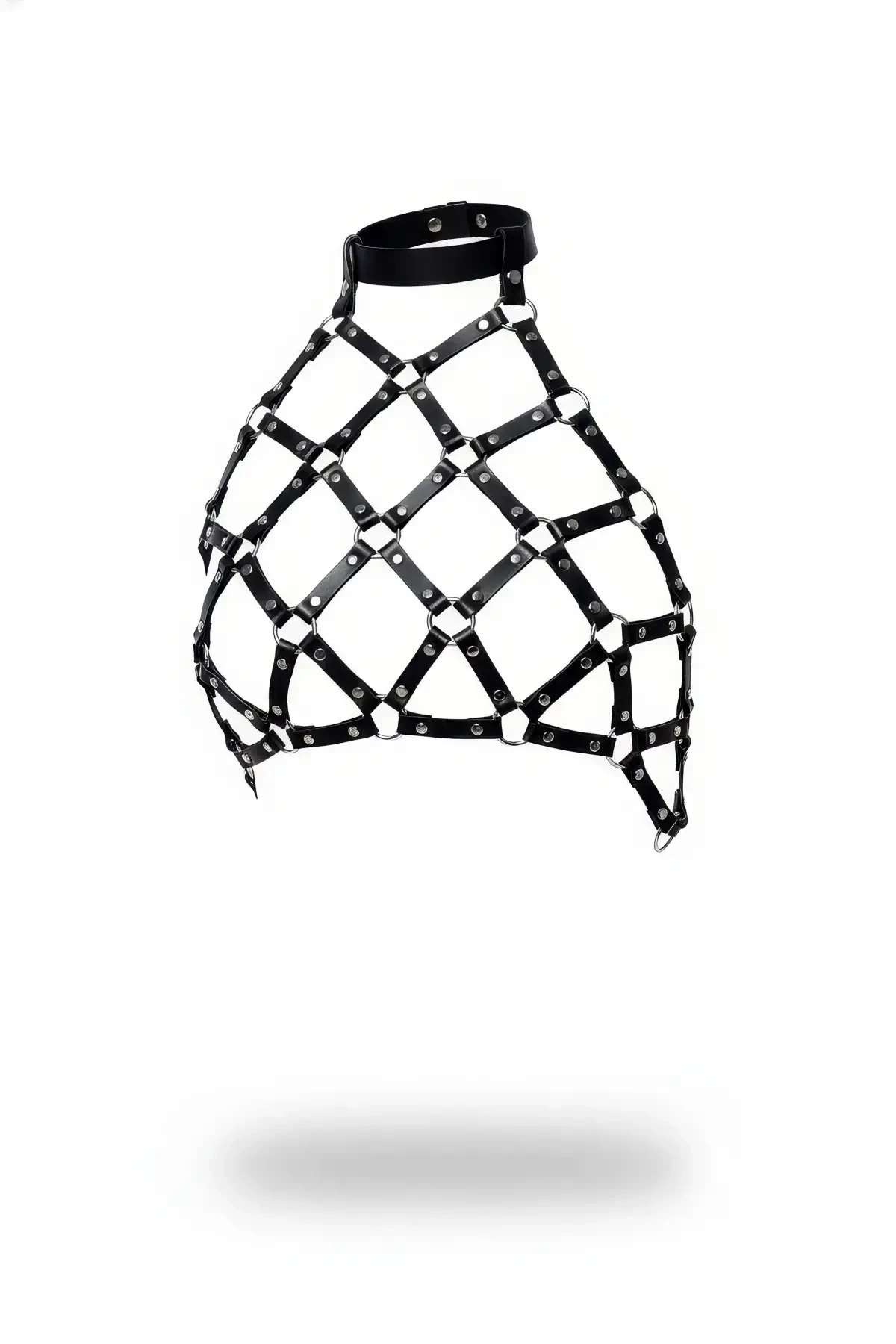 Black Chest Harness Leather Cage Ring Detailed Neck Collar - APFT443