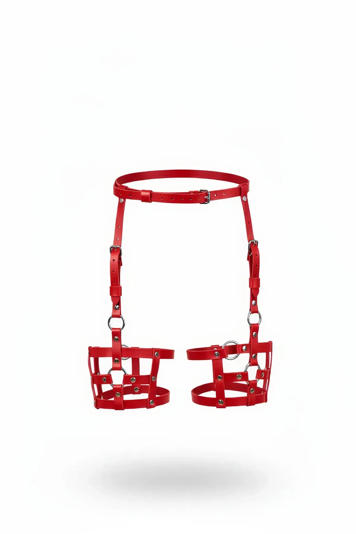 Red Garter Harness Leather Caged Adjustable Body Accessory - APFT449