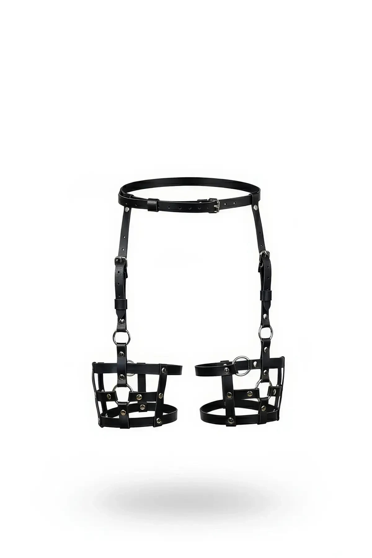 Black Garter Harness with Leather Leg Cage Detail - APFT449