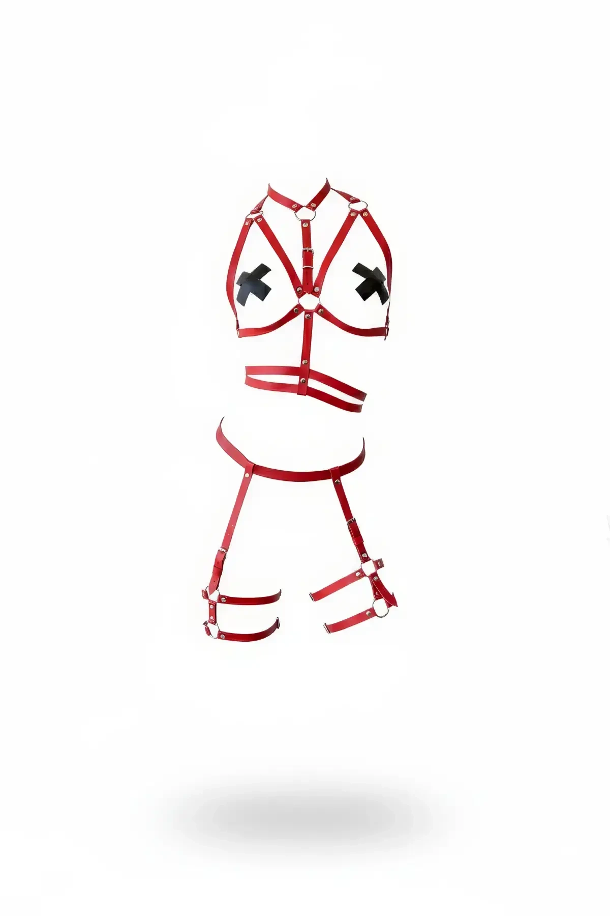 Red Harness Suit Faux Leather Body Belt with Garter - APFT455