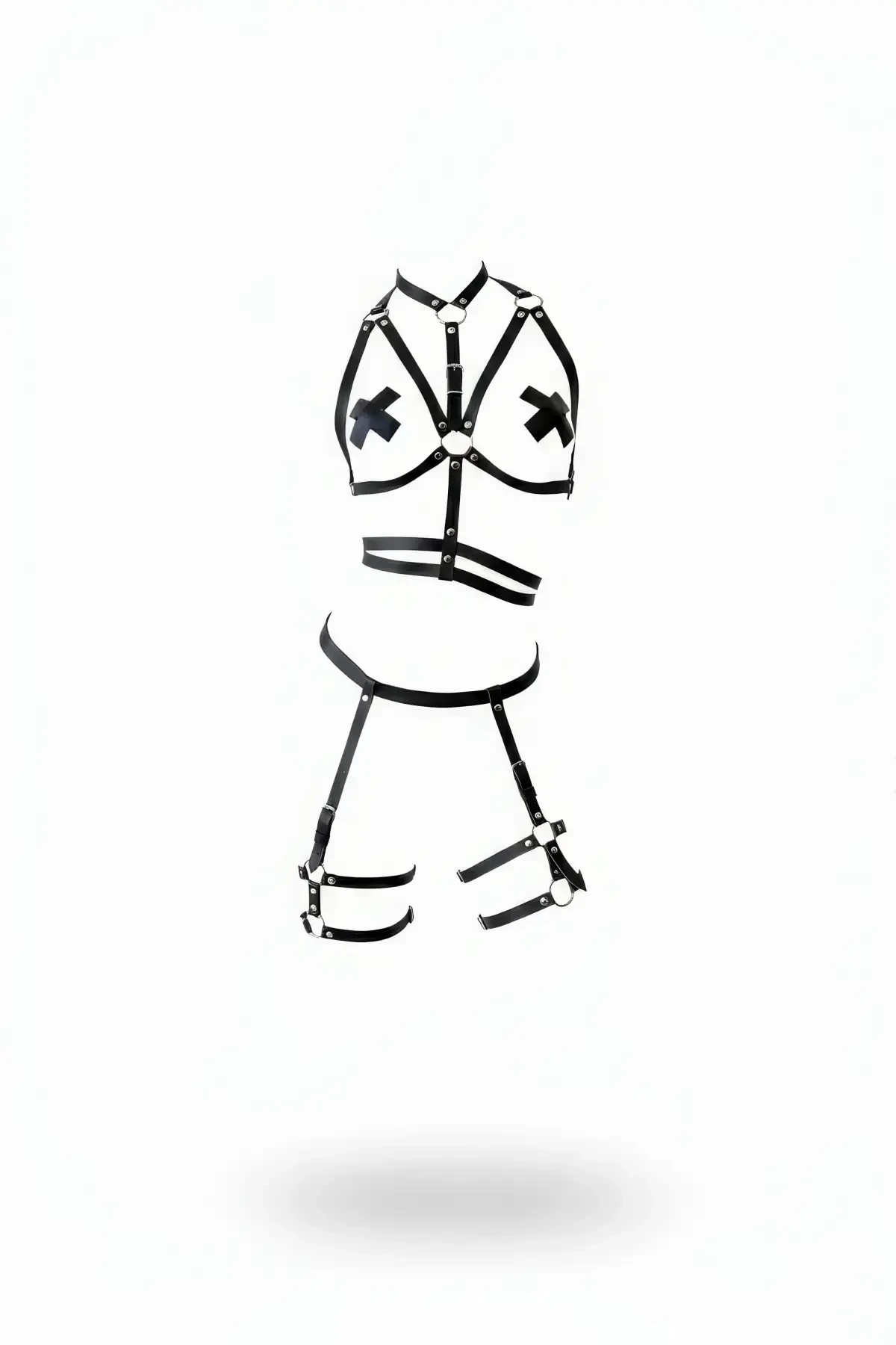 Black Harness Set Faux Leather Adjustable Chest Leg Set - APFT455