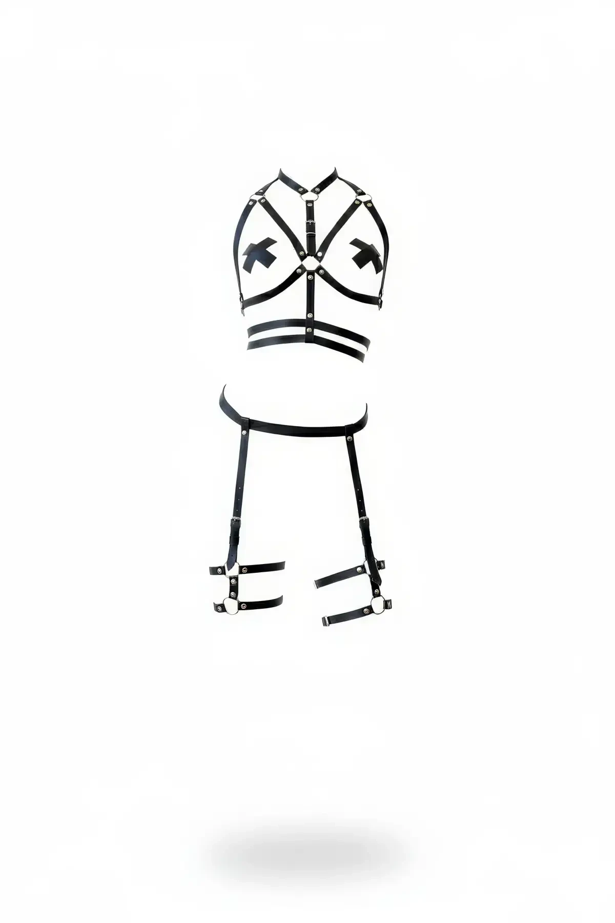 Black Harness Suit Adjustable Leather with Body and Leg Detail - APFT455