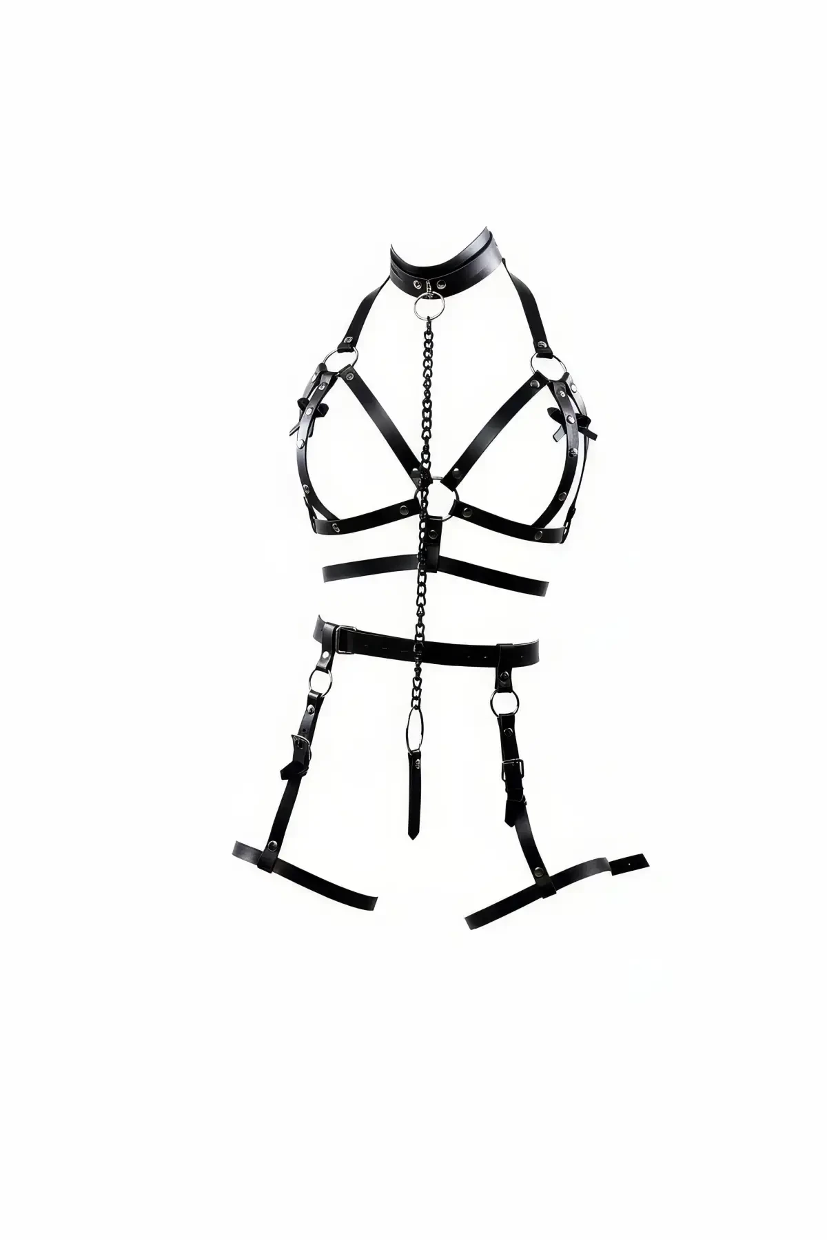 Black Harness Suit Chain Detailed High Collar Body Accessory - APFT457