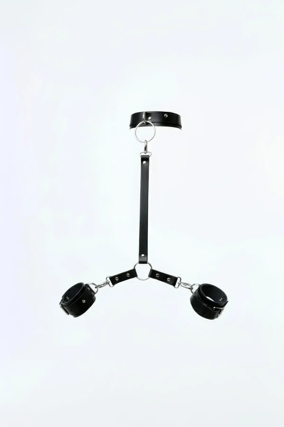 Black Whip - Handcuffs Leather Neck Collar and Wrist Handcuffs Set - APFT459