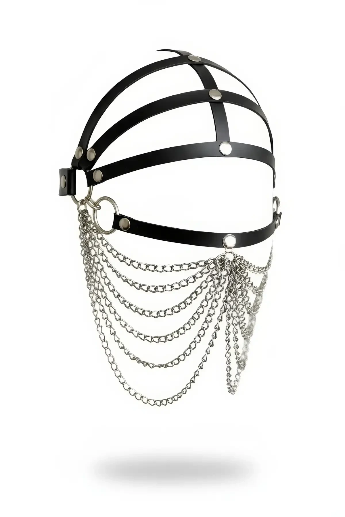 Black Mask Leather Made with Multiple Chain Detail - APFT465