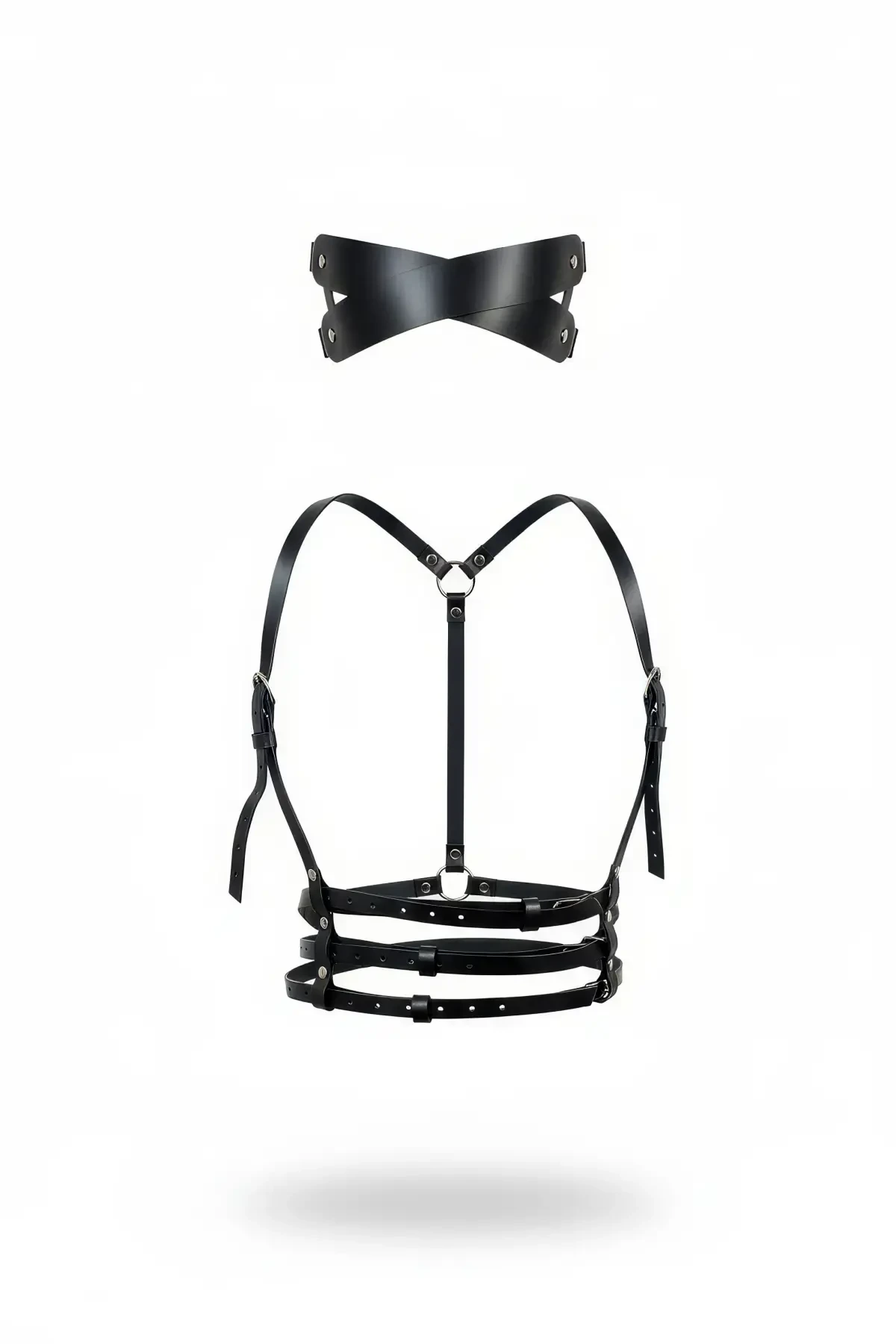 Black Chest Harness Leather Adjustable Multi-Strap Design - APFT471