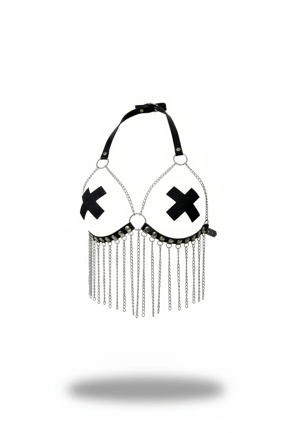 Black Chest Harness with Chain Detail and Cross Pattern - APFT477