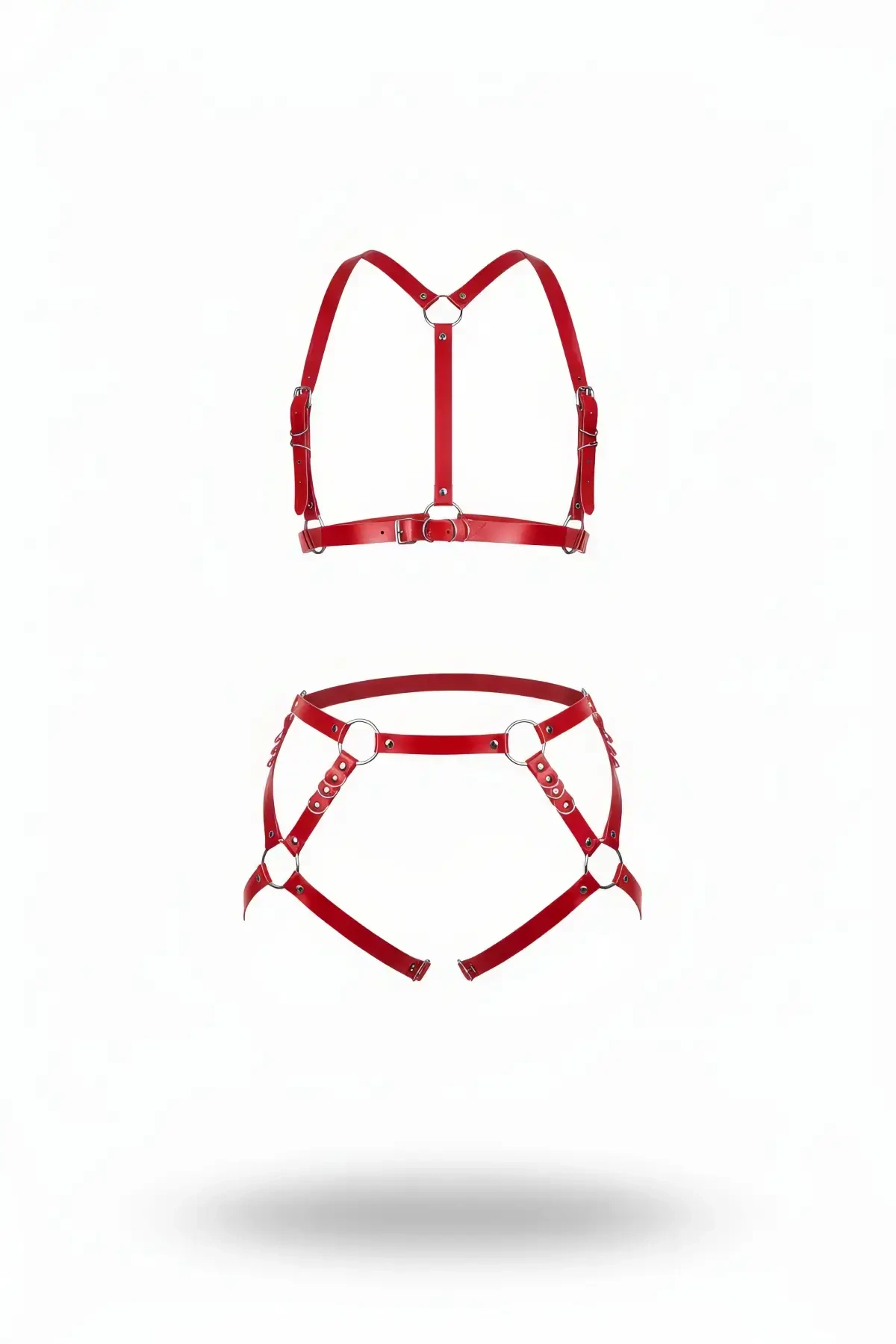Red Harness Suit Leather with Adjustable Metal Ring Detail - APFT480