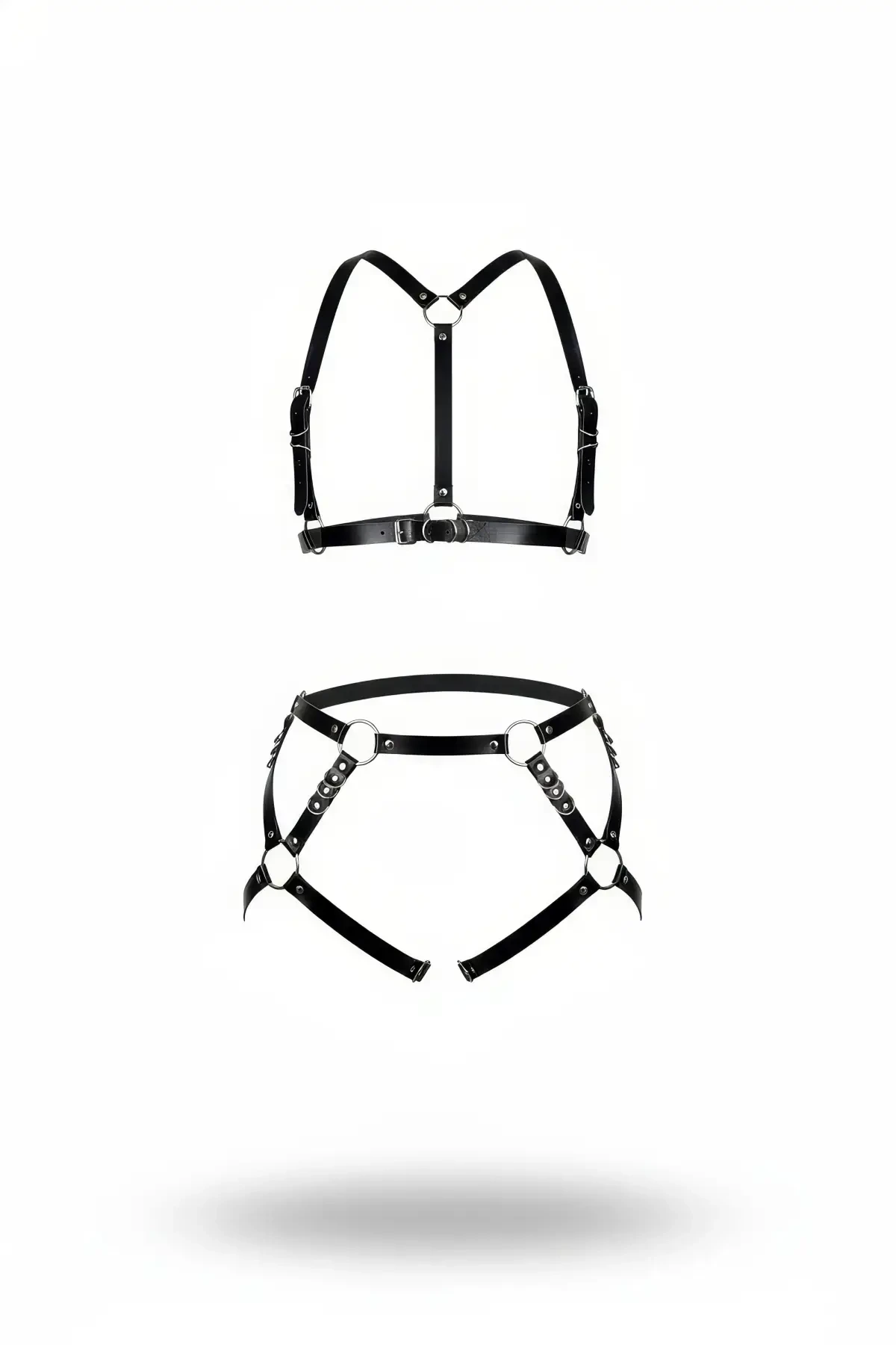 Black Harness Set with Leather Metal Ring Detail - APFT480