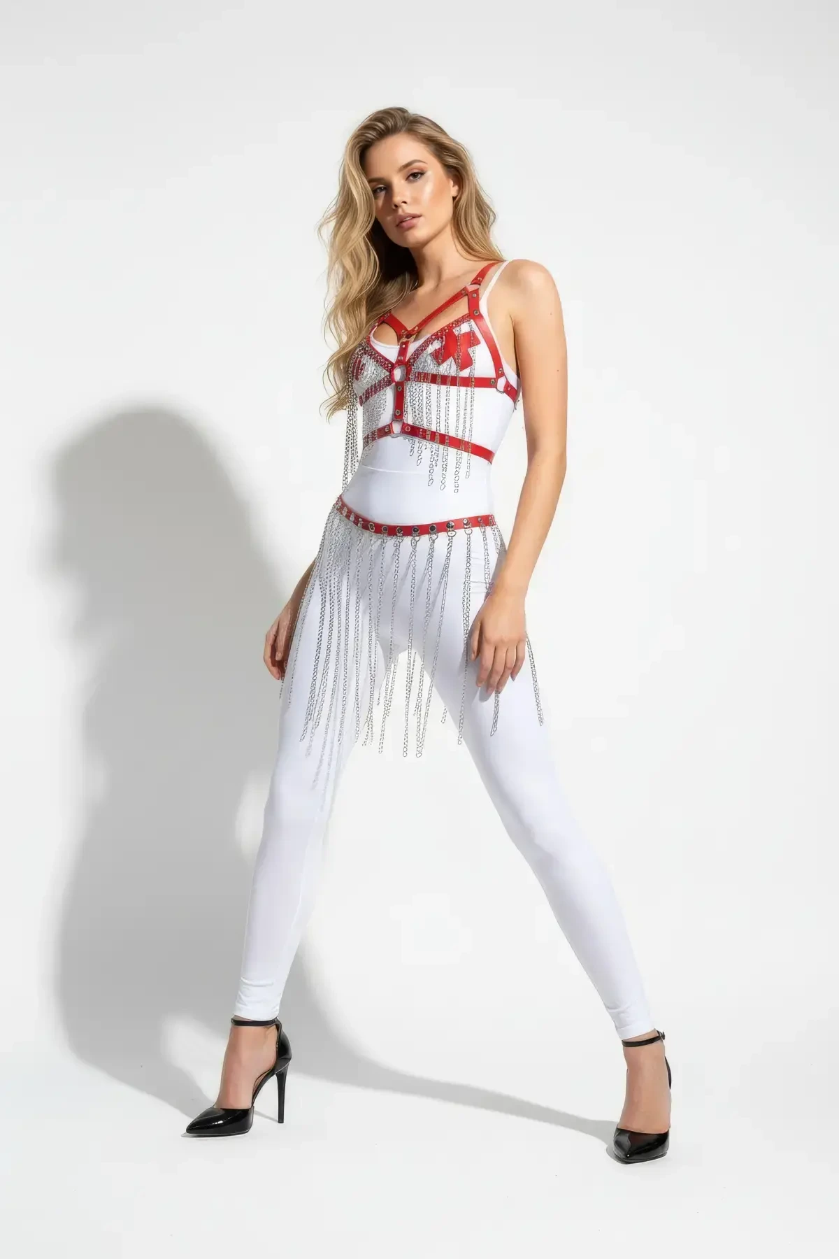 Red Skirt Chain Detailed Skirt Faux Leather Skirt - APFT496