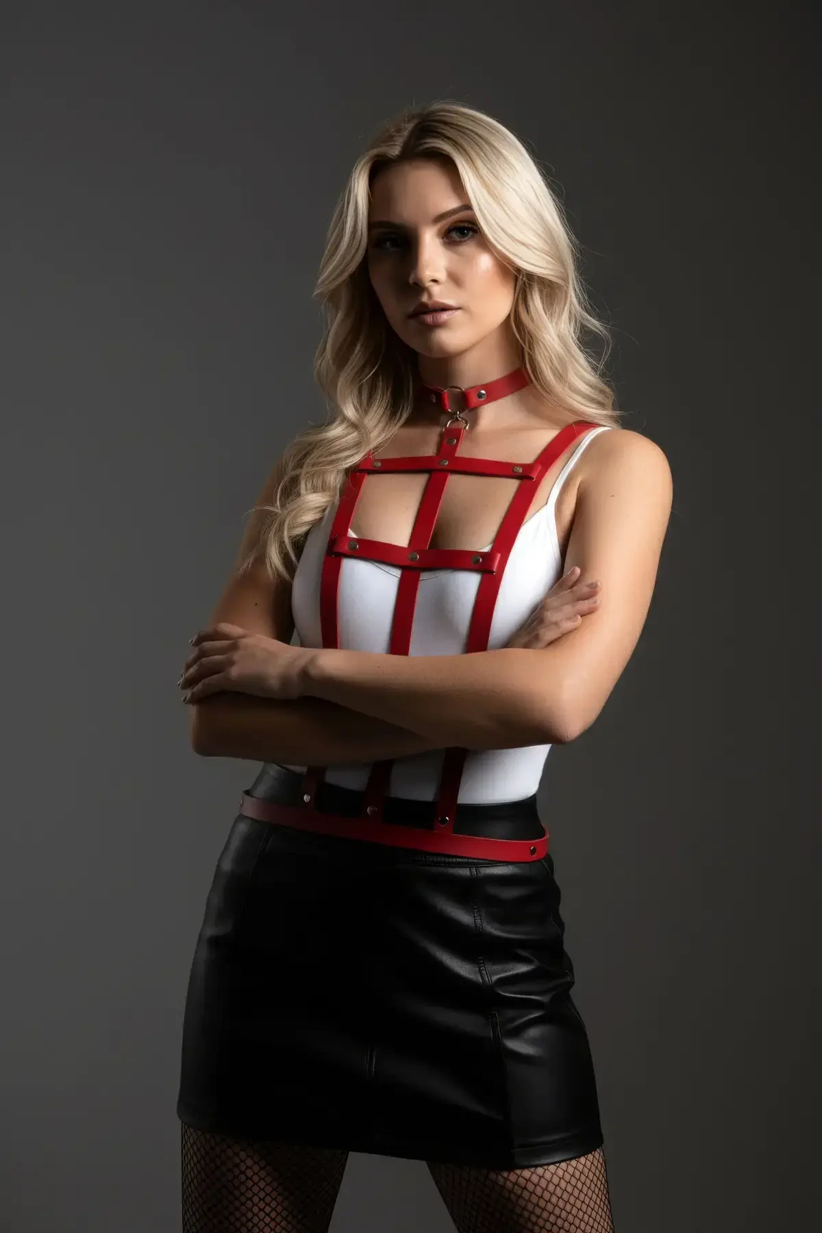 Kırmızı Kadın Kemer Suni Deri Çoklu Şeritli Vücut Aksesuarı - APFT4