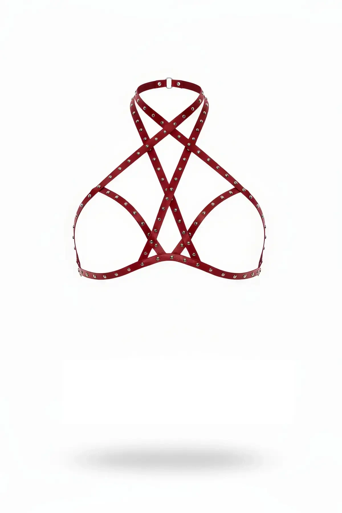 Red Chest Harness with Leather Studded Neck Detail - APFT501
