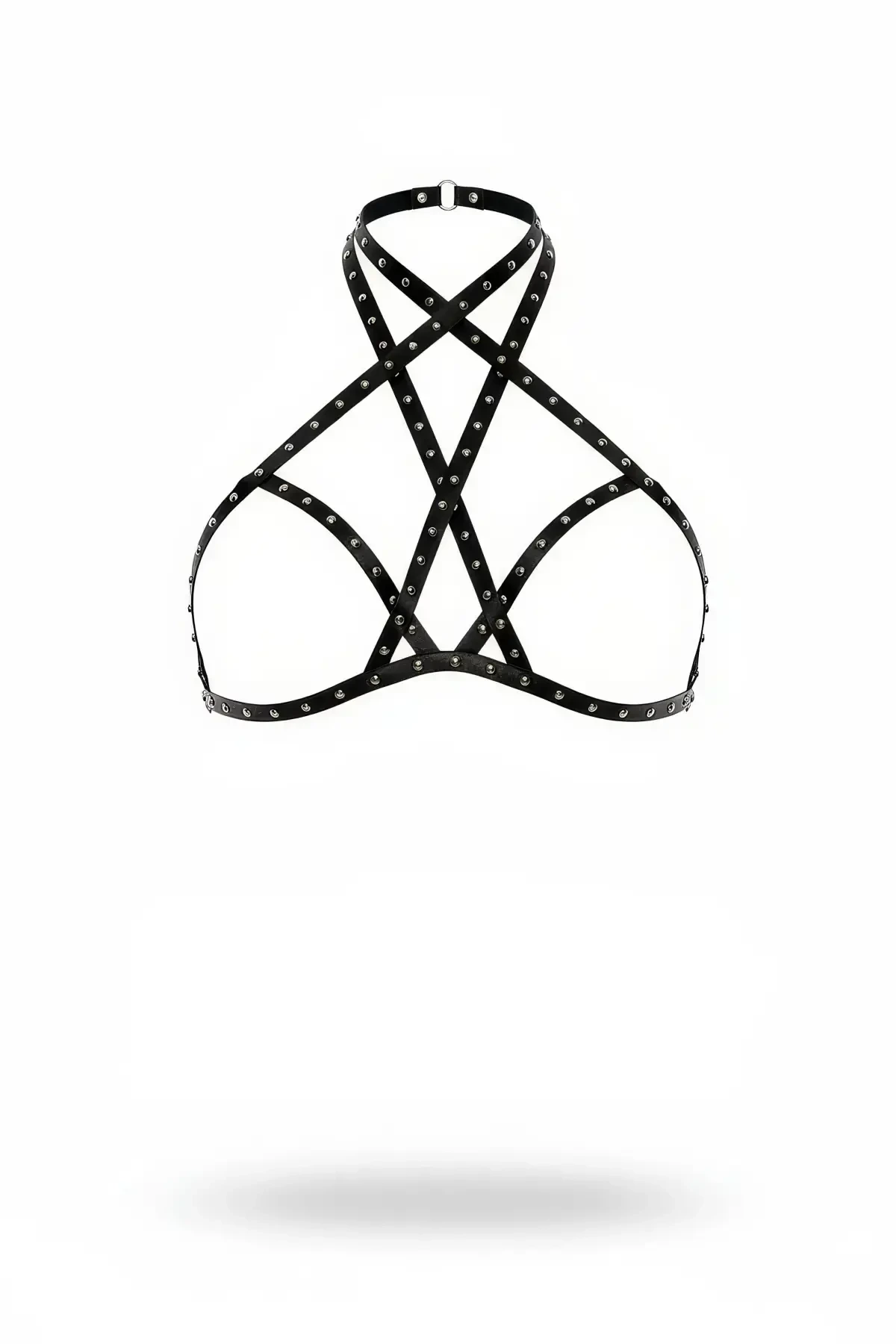 Black Chest Harness Cross Leather with Staple Detail - APFT501