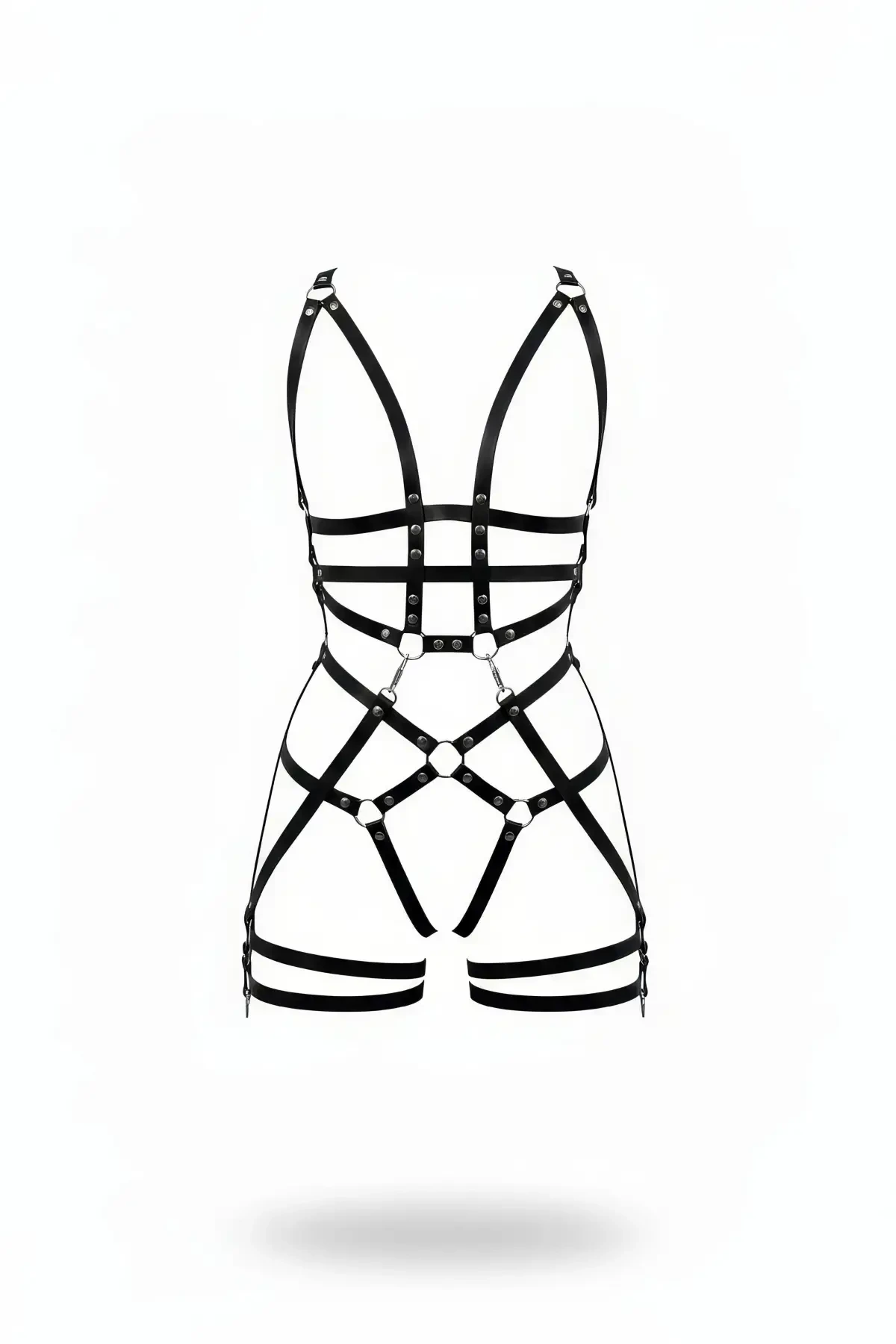 Black Garter Harness Leather Body Cage Full Length - APFT502
