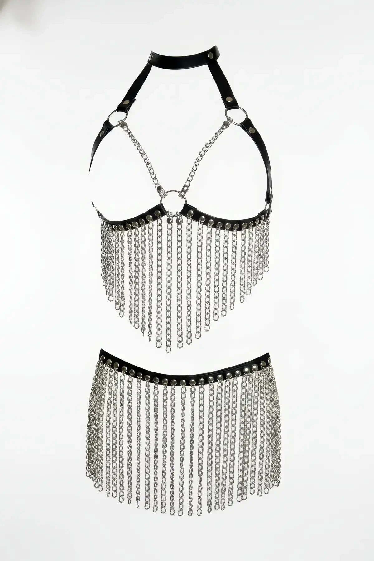 Black Skirt Faux Leather Skirt Metal Chain Detailed Skirt Mini Skirt - APFT504