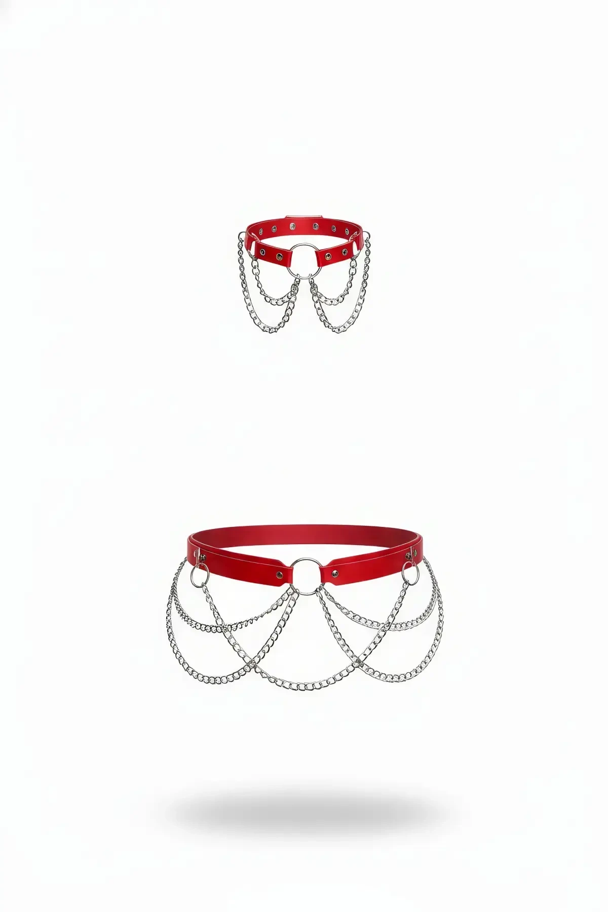 Kırmızı Kadın Kemer Çok Katmanlı Zincir Detaylı Bel Aksesuarı - APFT506