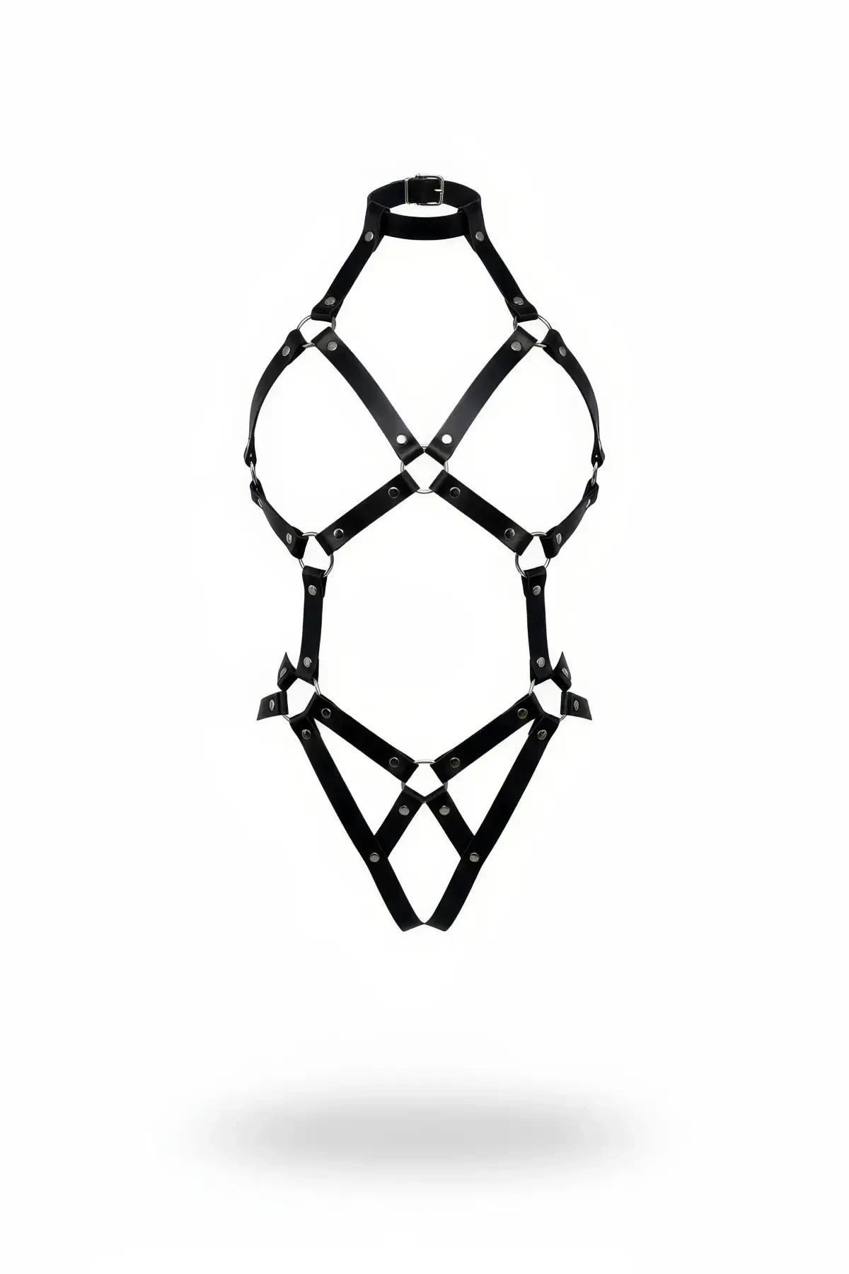 Black Body Harness Faux Leather Full Body Cross Ring - APFT514