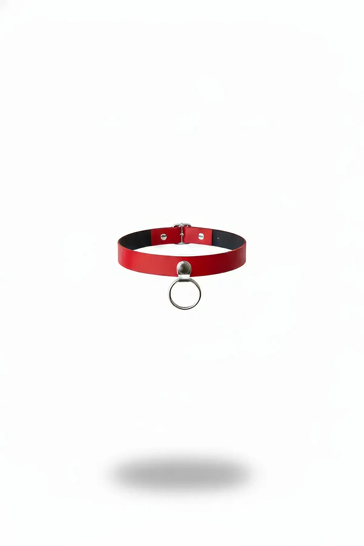 Red Choker Faux Leather Choker with Metal Ring Detail - APFT519