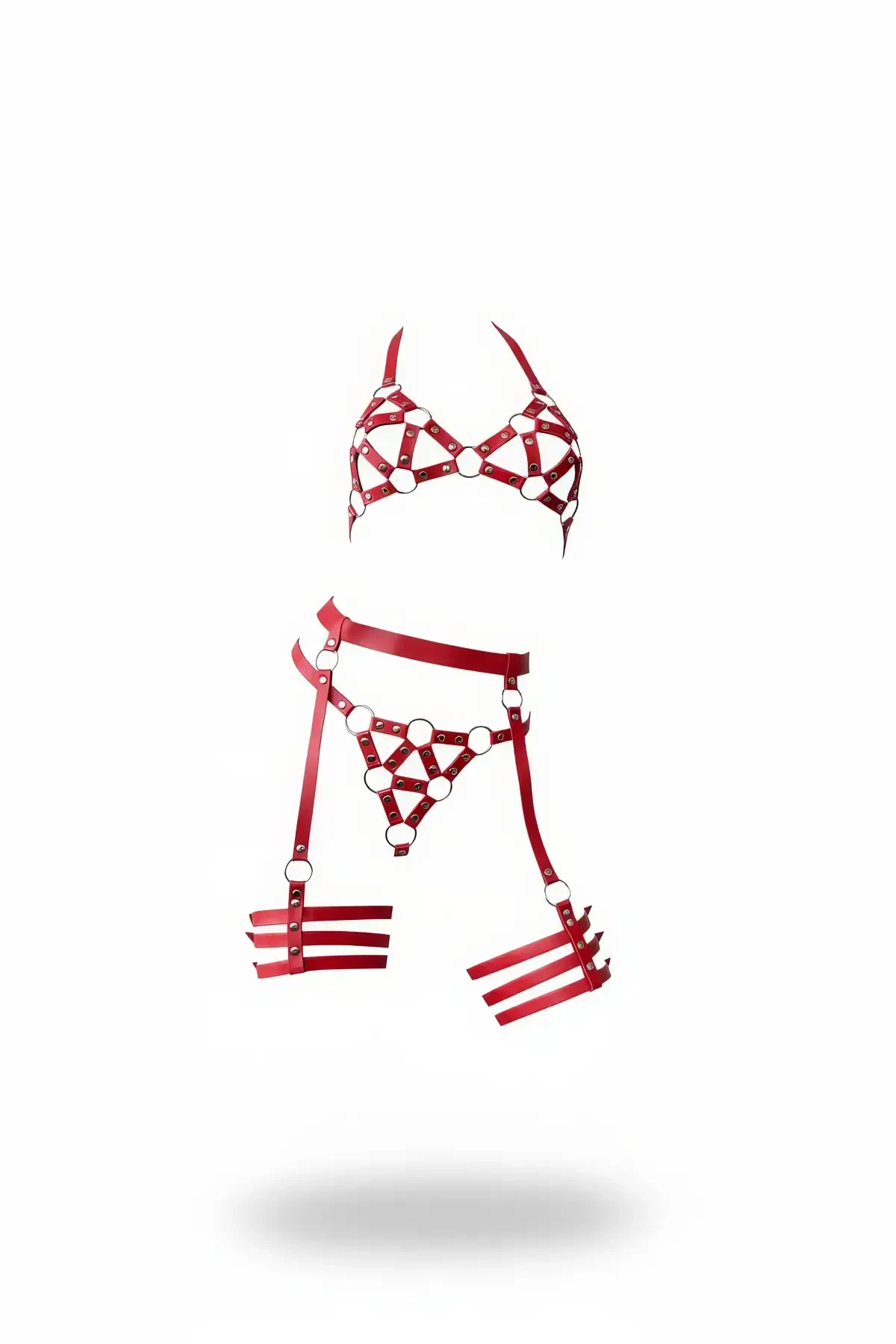 Red Harness Set with Leather Metal Ring Detail - APFT530