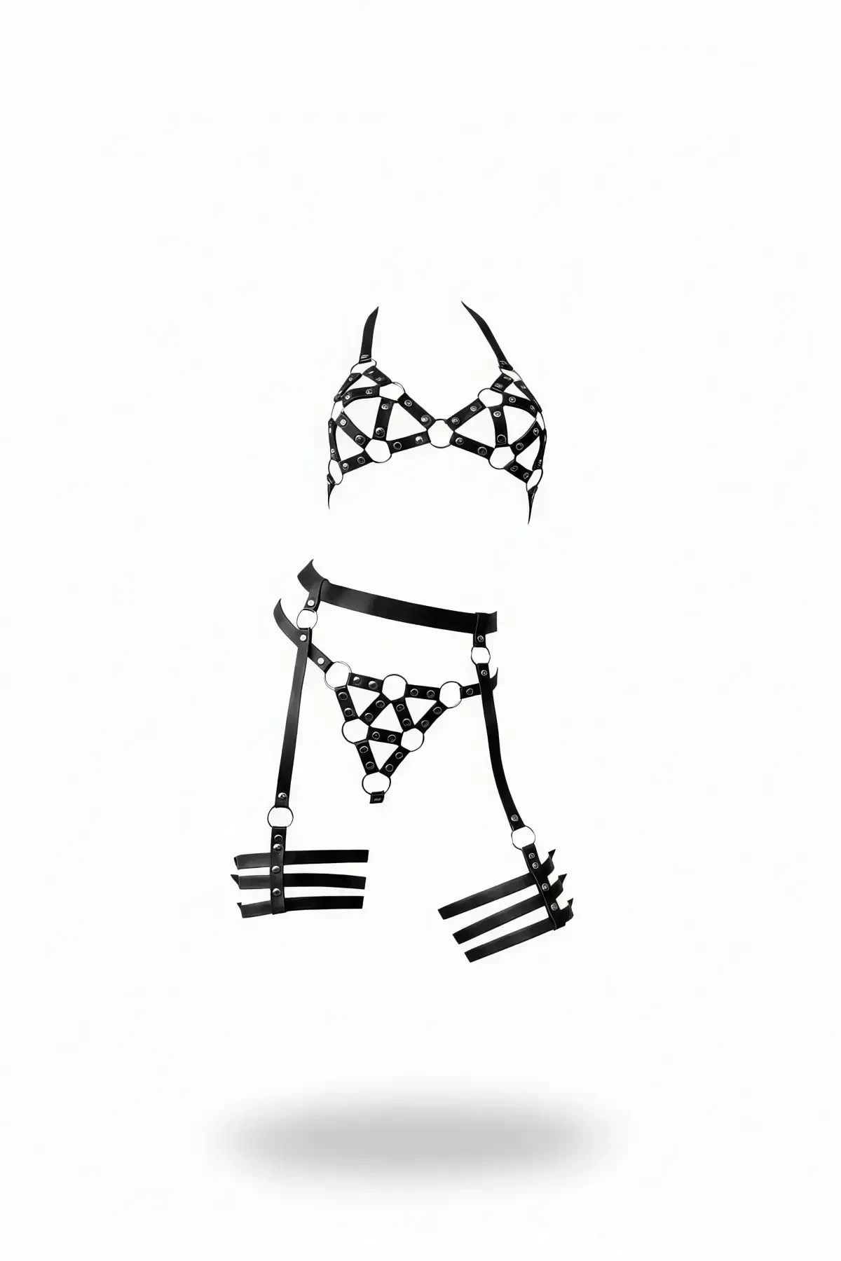 Black Harness Set with Metal Ring Detail and Garter - APFT530