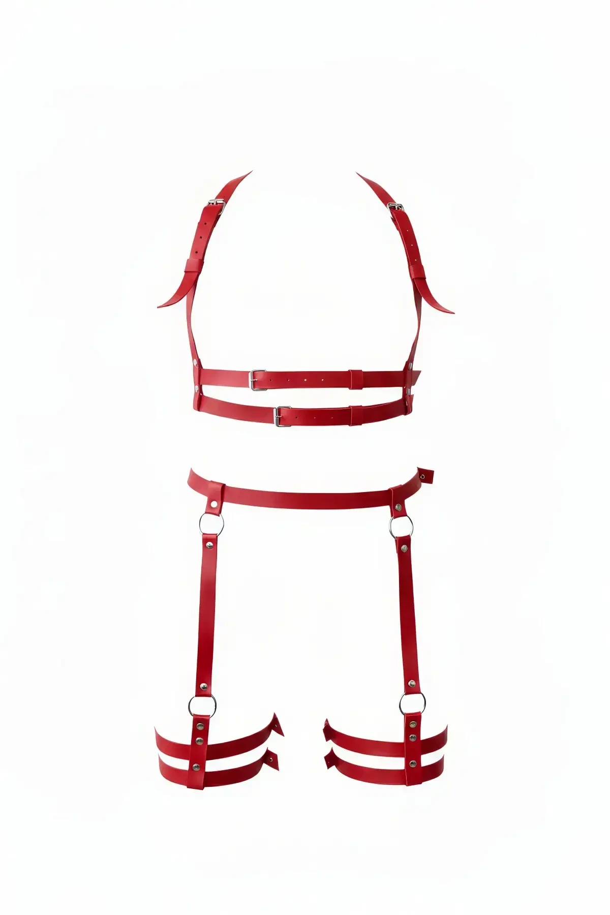 Red Garter Harness Leather Adjustable Buckle Body Belt - APFT537