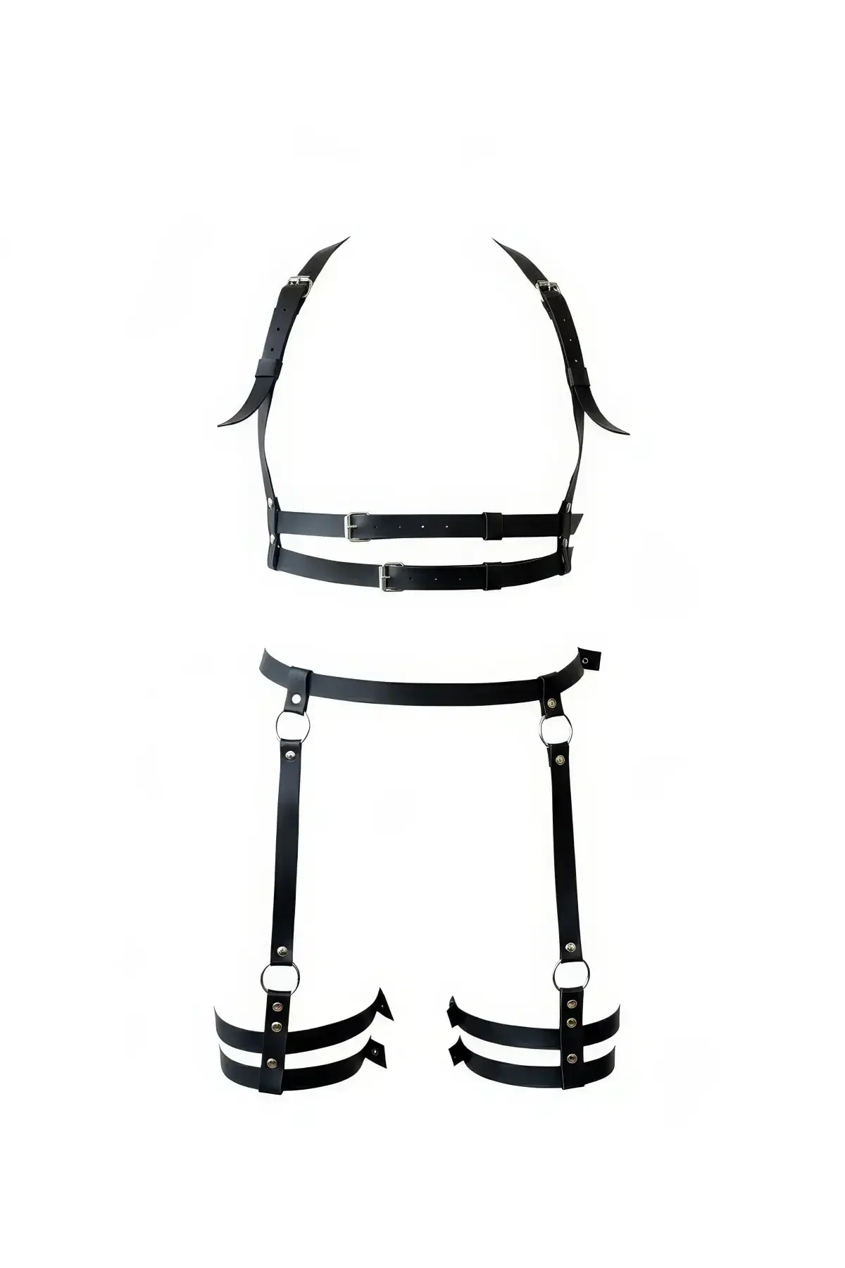 Black Garter Harness Body Accessory with Leather Buckle - APFT537