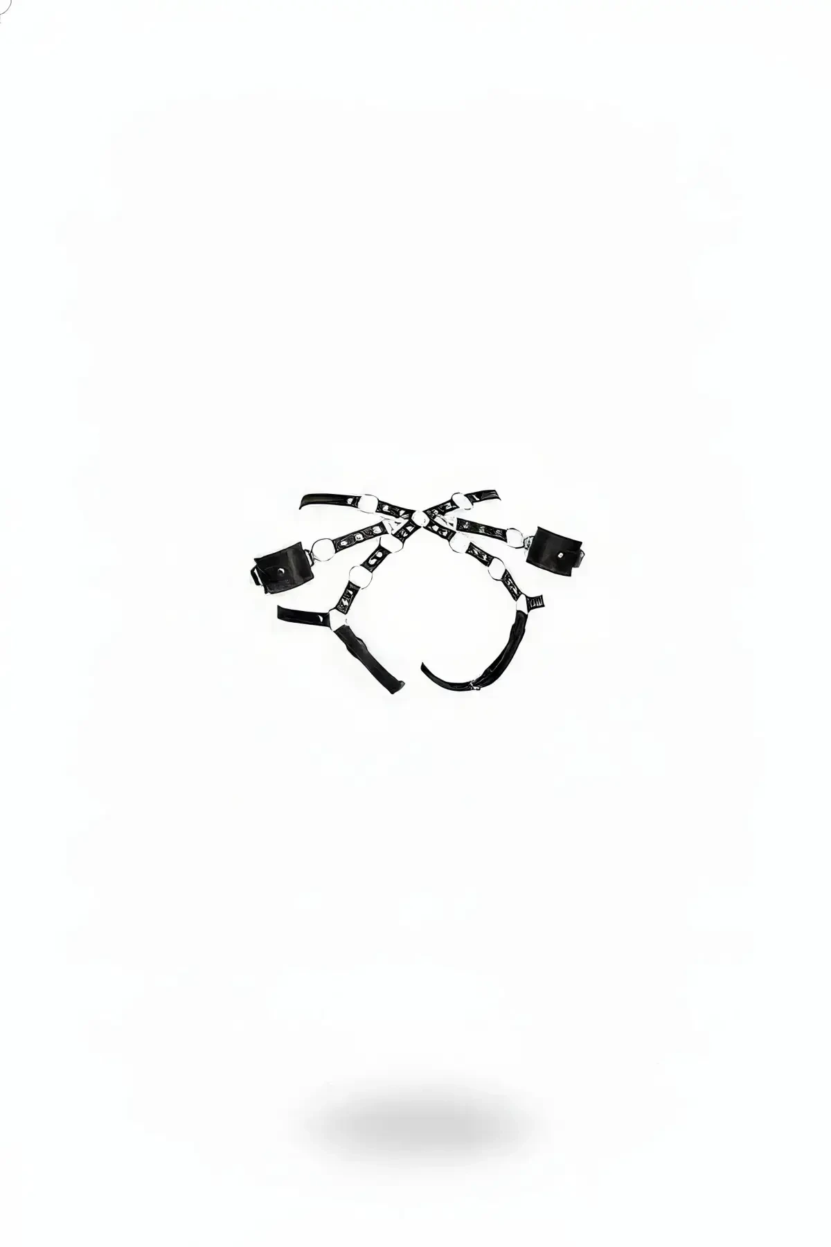 Black Harness Suit Leather Metal Ring Detailed Body Accessory - APFT540