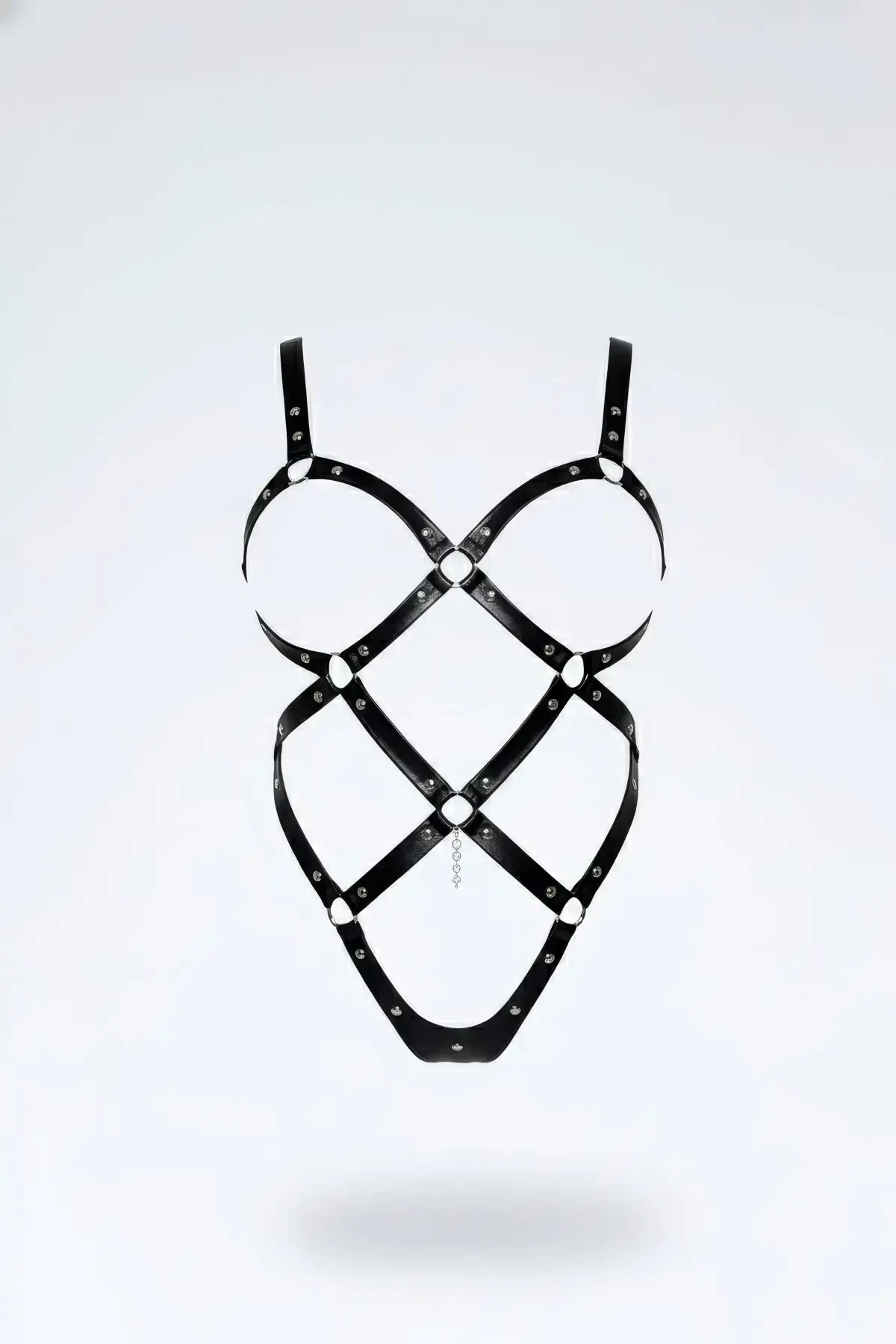 Black Body Harness Leather Ring Detailed Cross Body Accessory - APFT542