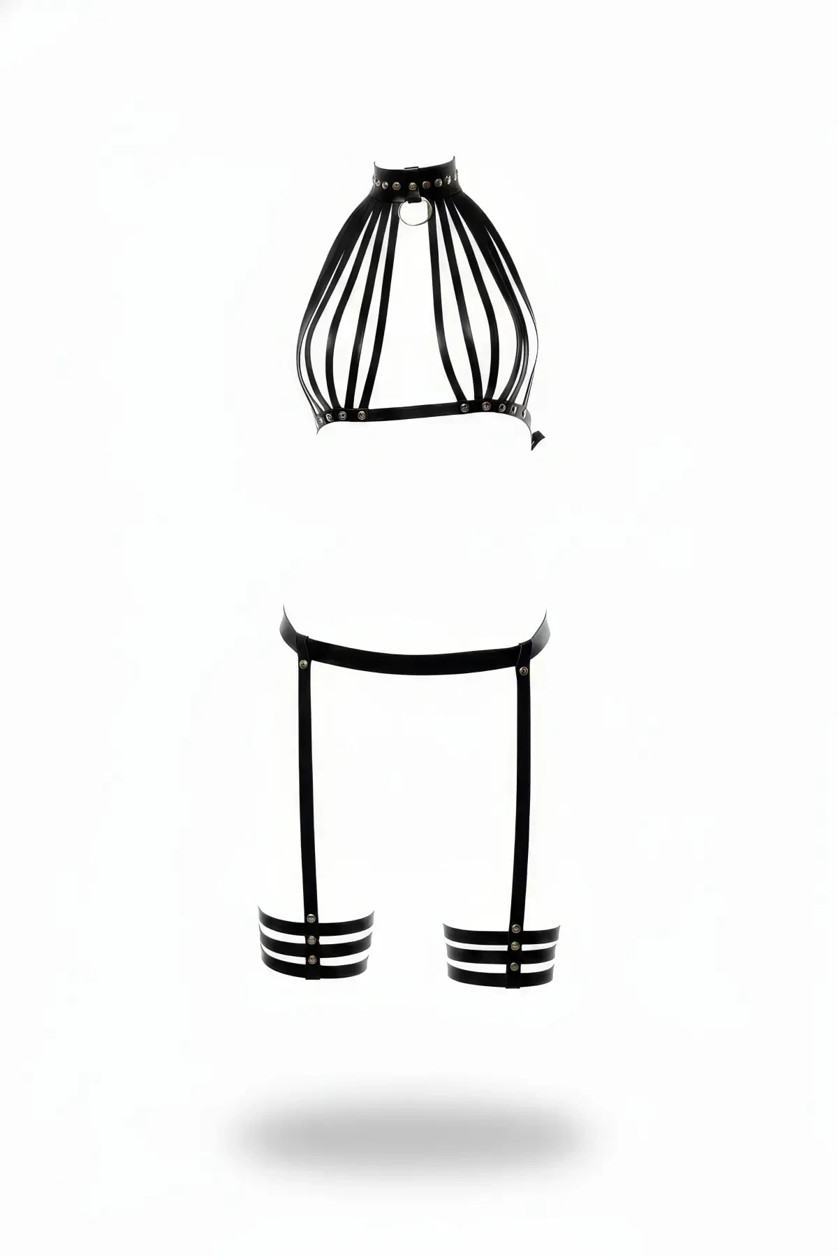 Black Harness Suit High Collar with Stud Detail - APFT552