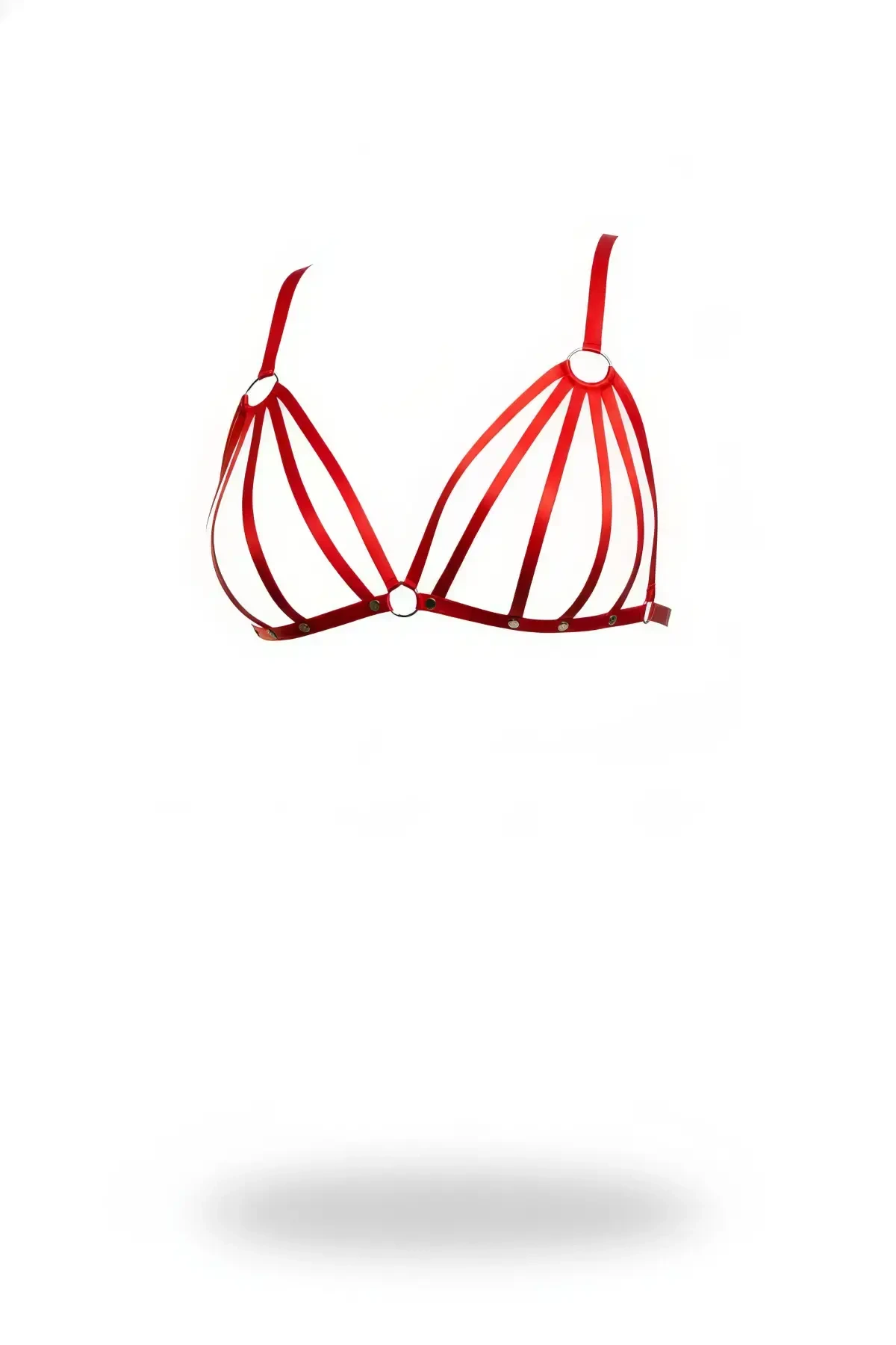 Red Harness Set Ring Detailed Multi-Striped Bust Accessory - APFT553