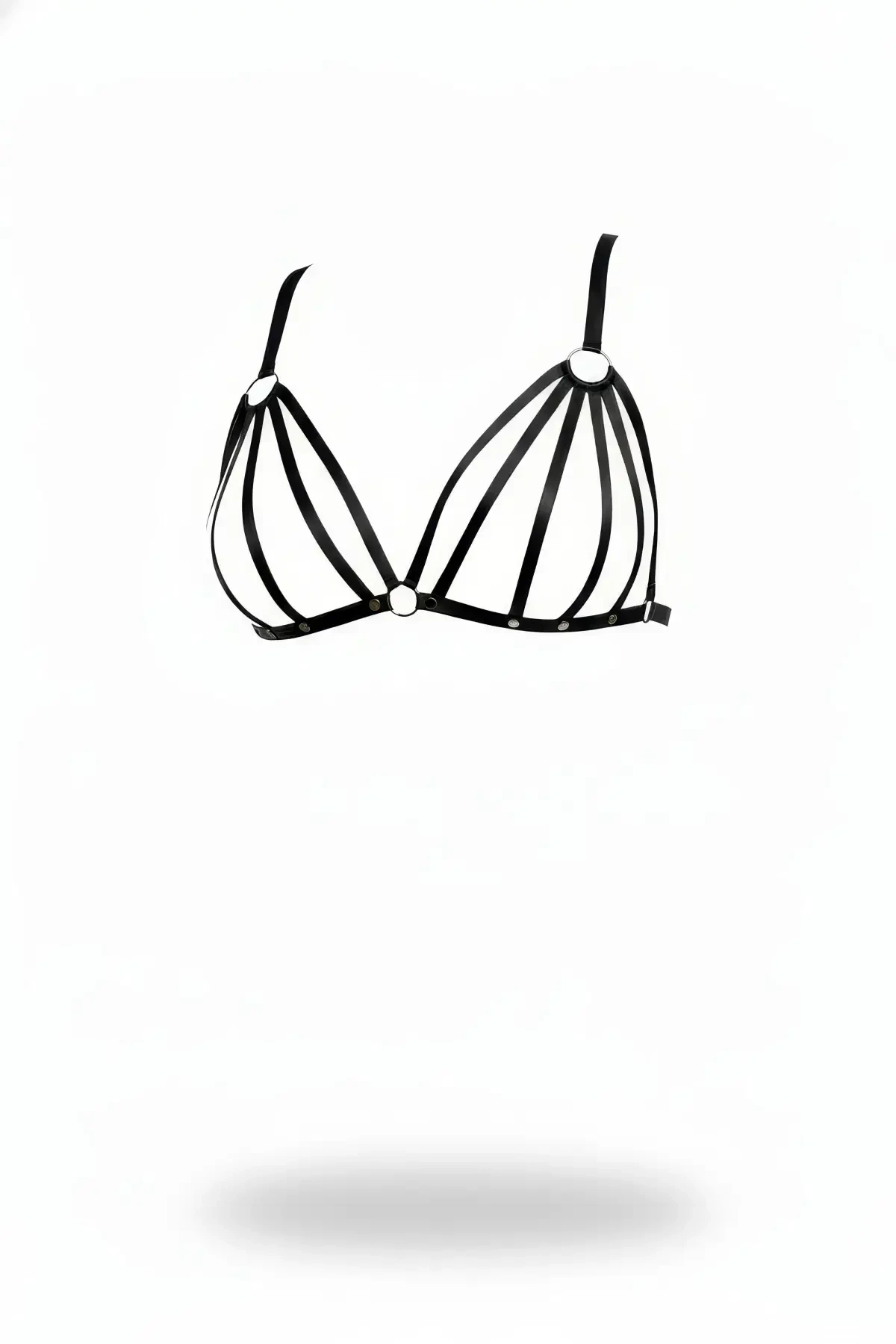 Black Chest Harness with Faux Leather Ring Detail - APFT553