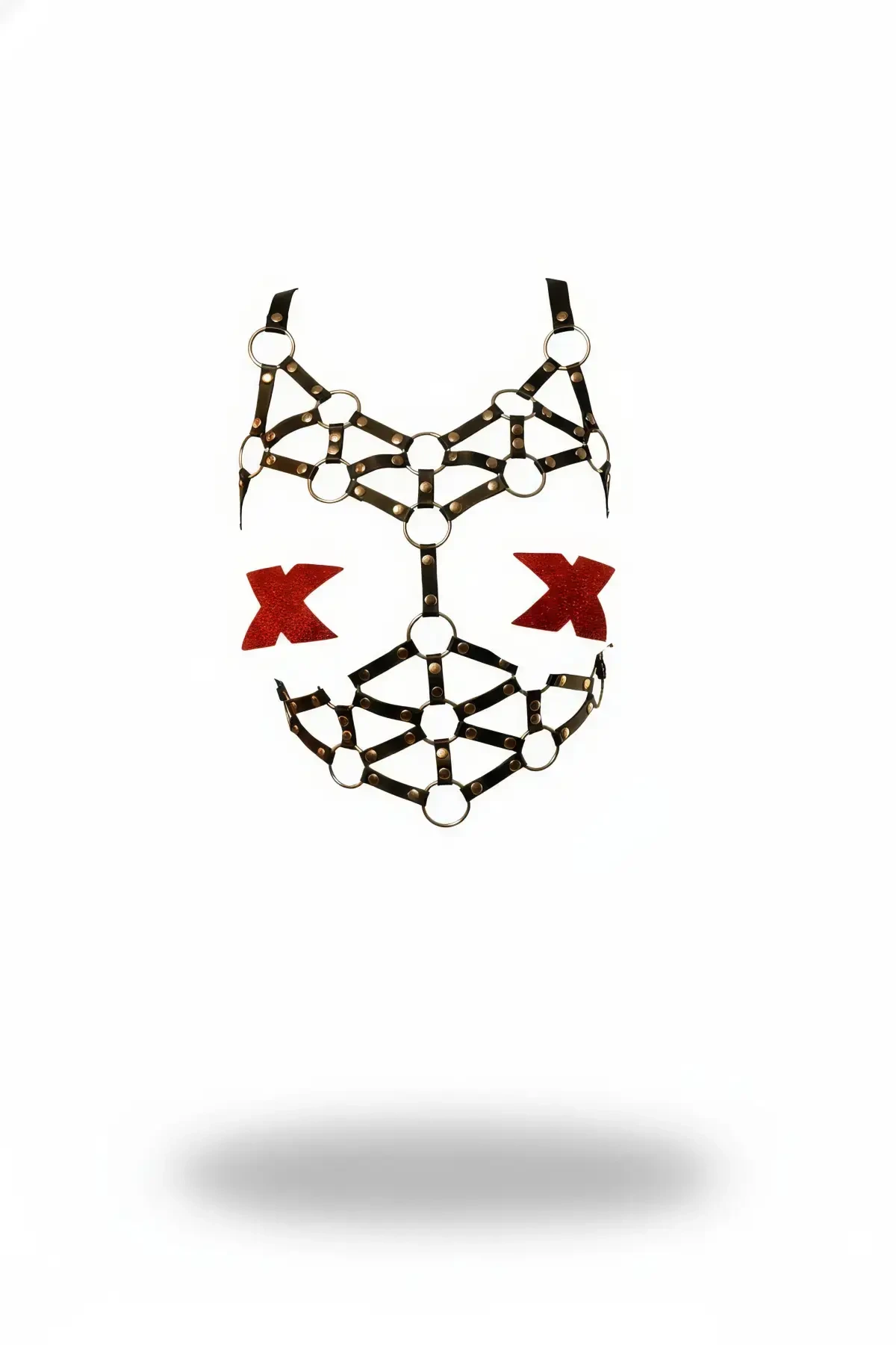 Black Chest Harness Ring Metal Detailed Body Accessory - APFT554