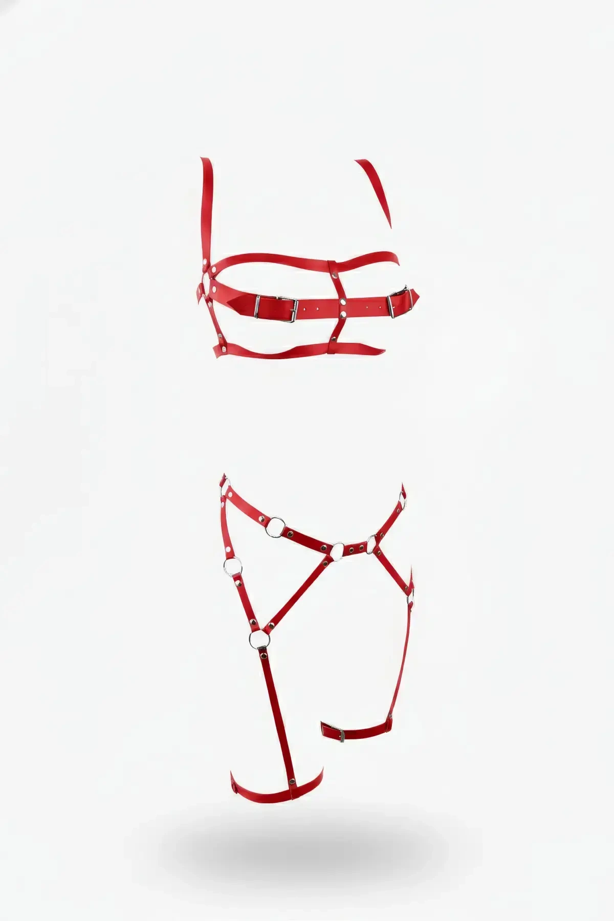 Red Harness Suit Leather Ring Detailed Body Belt - APFT560