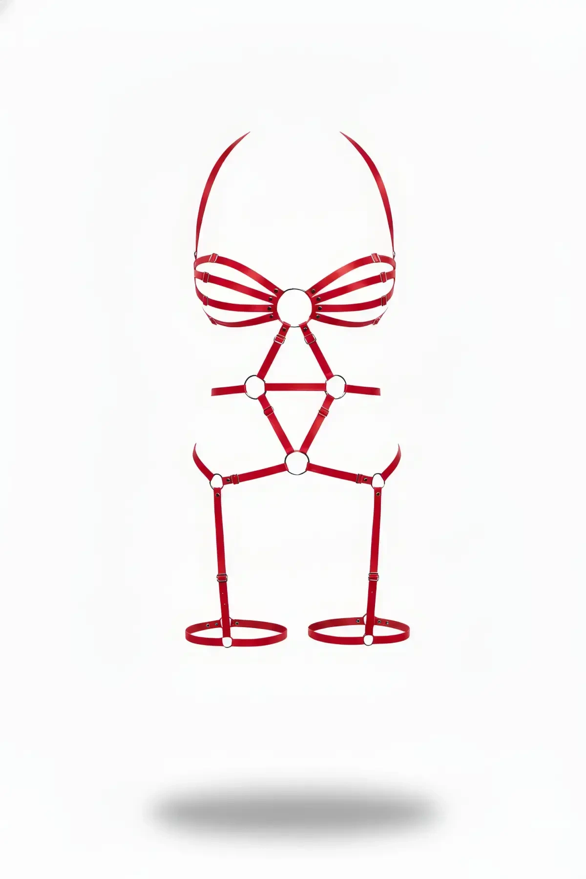 Red Body Harness with Full Body Ring Detail and Geometric Cut - APFT568