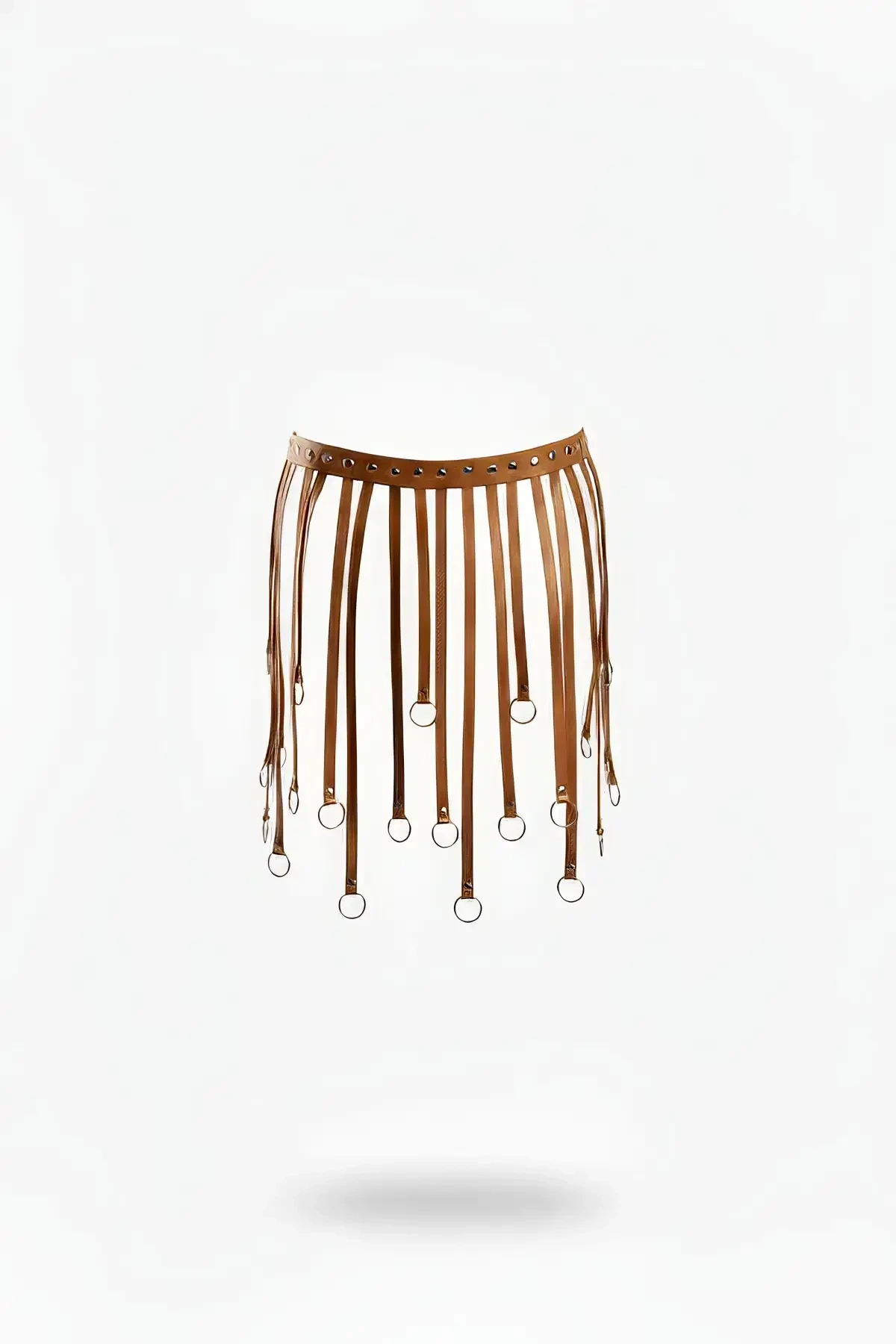 Tan Skirt Faux Leather Skirt Studded Hoop Detailed Skirt - APFT579