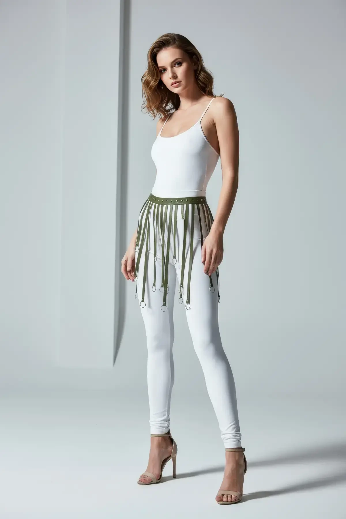 Khaki Skirt Faux Leather Skirt Hoop Detailed Skirt Mini Skirt - APFT579