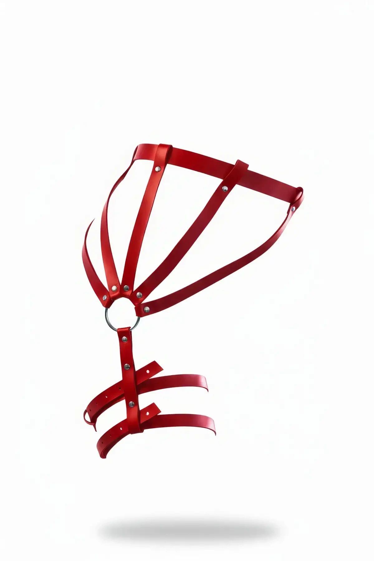 Red Garter Harness Metal Ring Detailed Studded Leg Accessory - APFT595