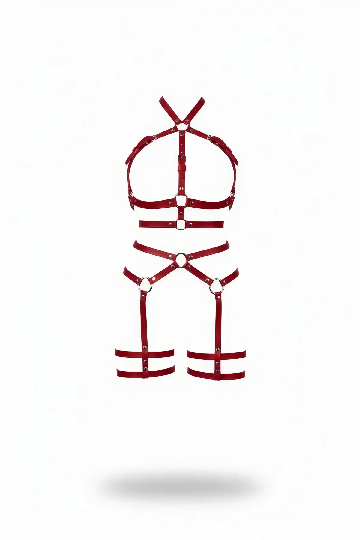 Red Harness Suit Leather Multi-Stripe Body Accessory - APFT598