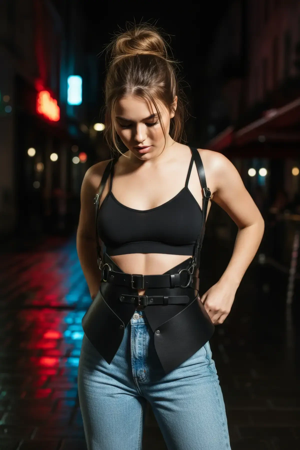 Siyah Kadın Kemer Deri Korse Detaylı Geniş Bel Aksesuarı - APFT616