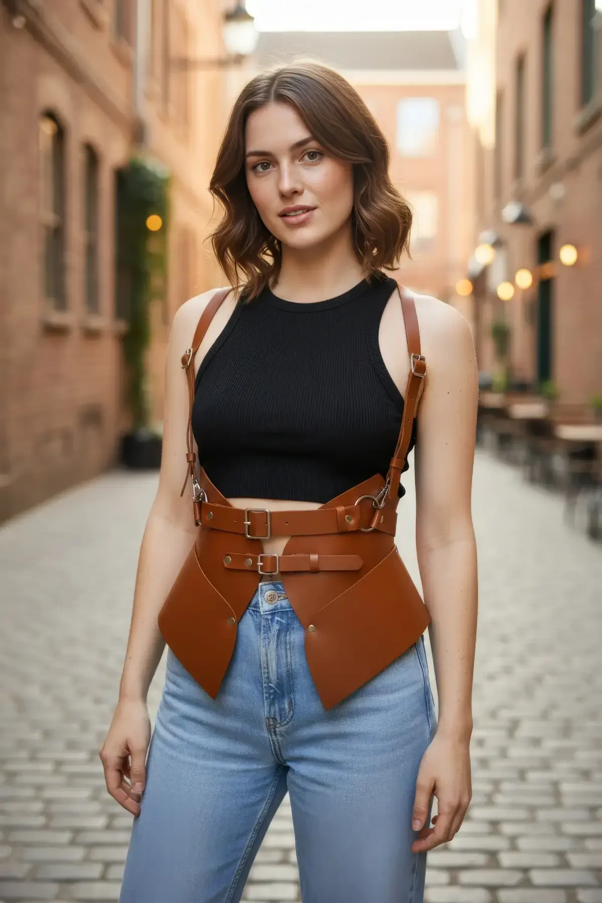 Taba Kadın Kemer Korse Tipi Omuz Detaylı Geniş Bel Aksesuarı - APFT616