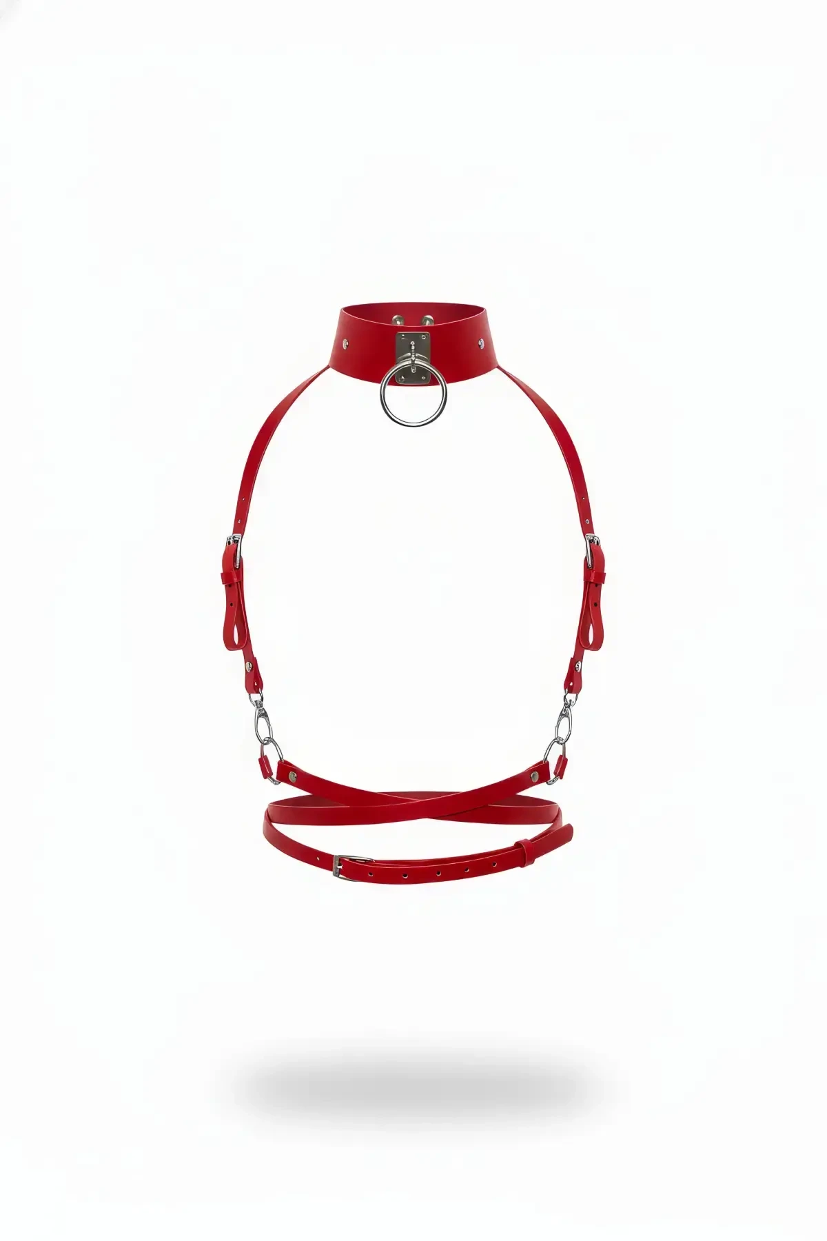 Kırmızı Kadın Kemer Metal Halka Detaylı Zincirli Vücut Aksesuarı - APFT644