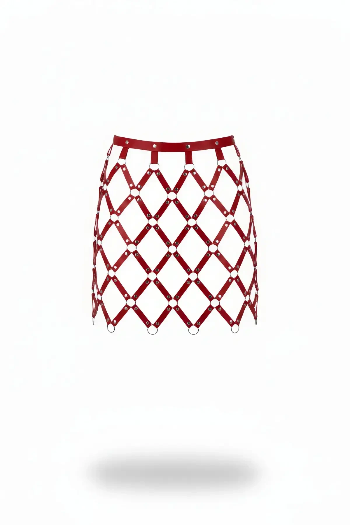 Red Skirt Lattice Patterned Skirt with Hoop Detail Mini Skirt - APFT694