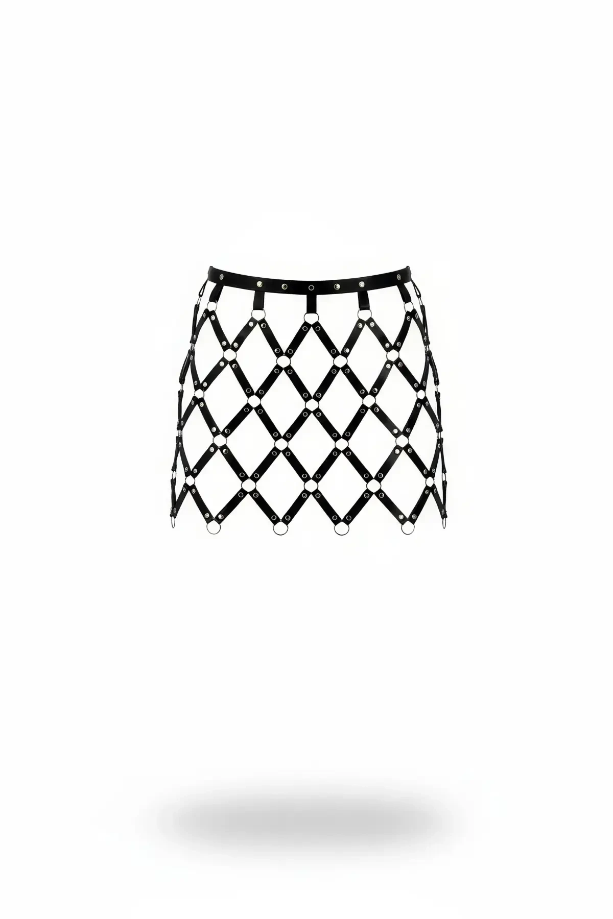 Black Skirt Leather Mesh Patterned Skirt with Metal Ring Detail Mini Skirt - APFT696