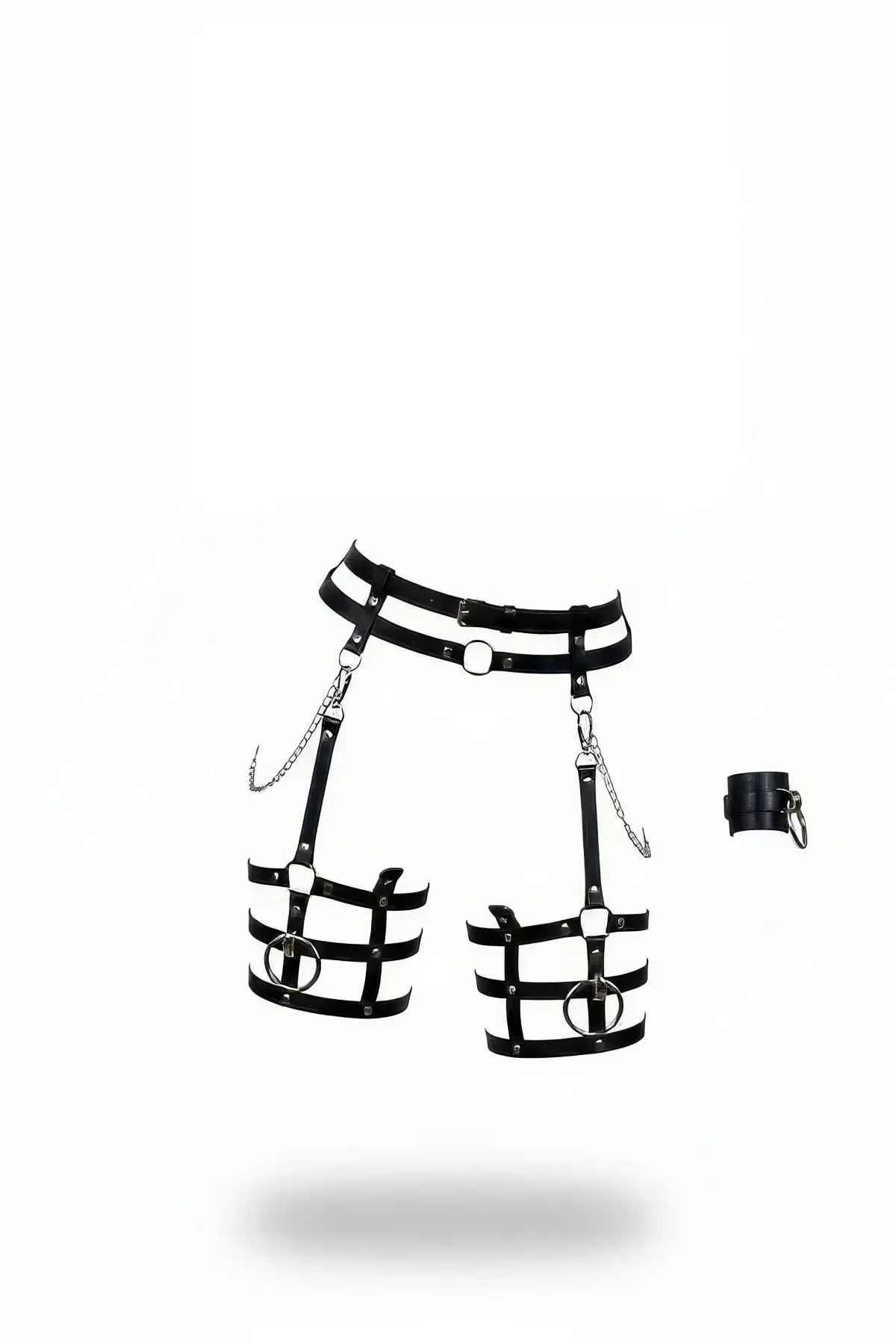 Black Garter Harness Leather Chain Detailed Waist Leg Accessory - APFT699