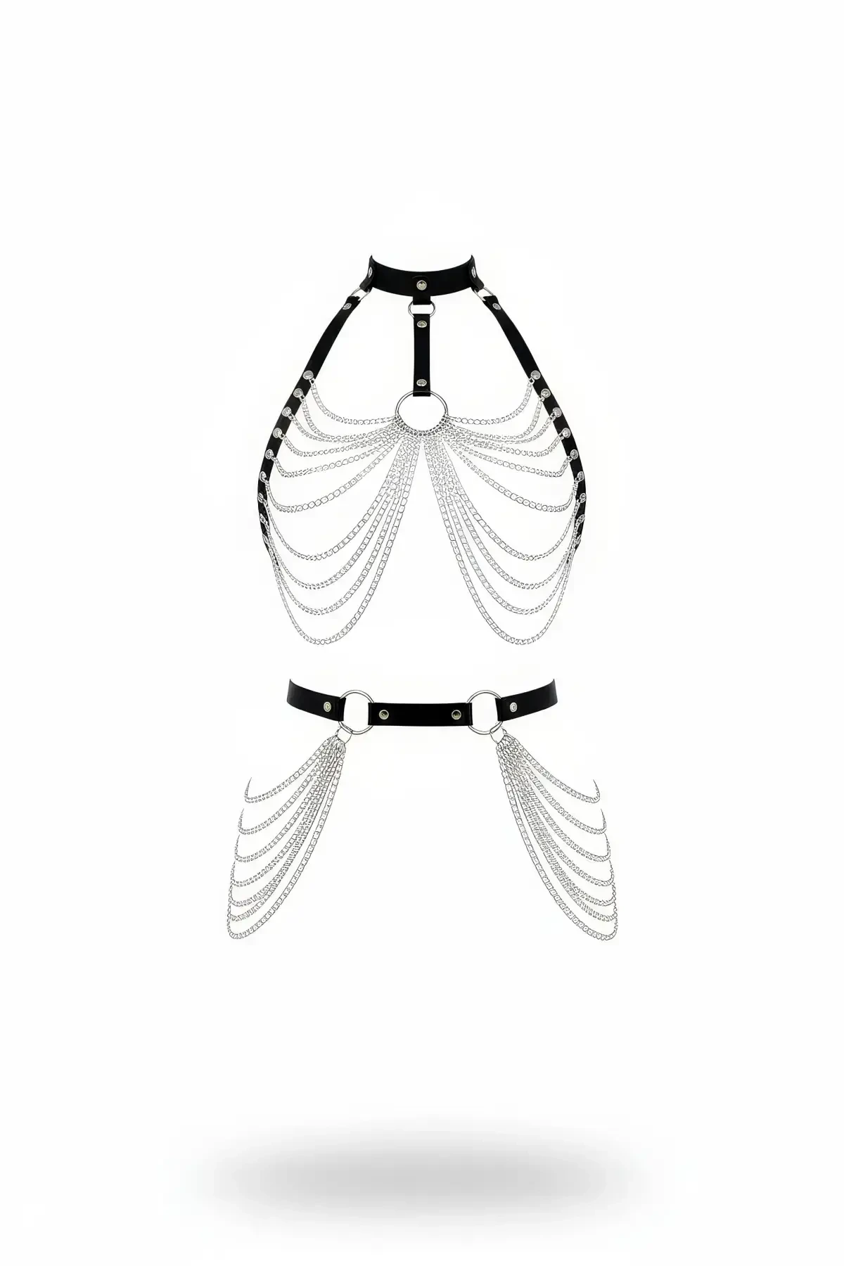 Siyah Kadın Kemer Zincir Detaylı Suni Deri Vücut Aksesuarı - APFT701