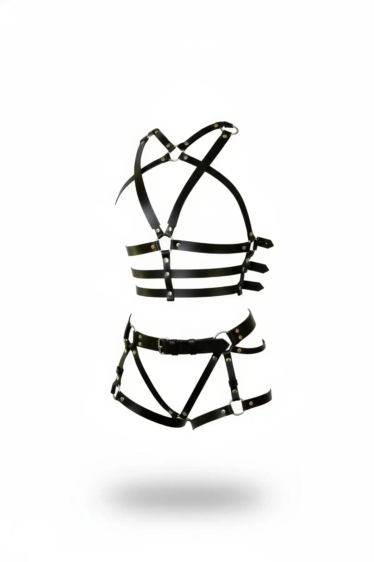 Black Harness Set with Leather O Ring Detail - APFT704