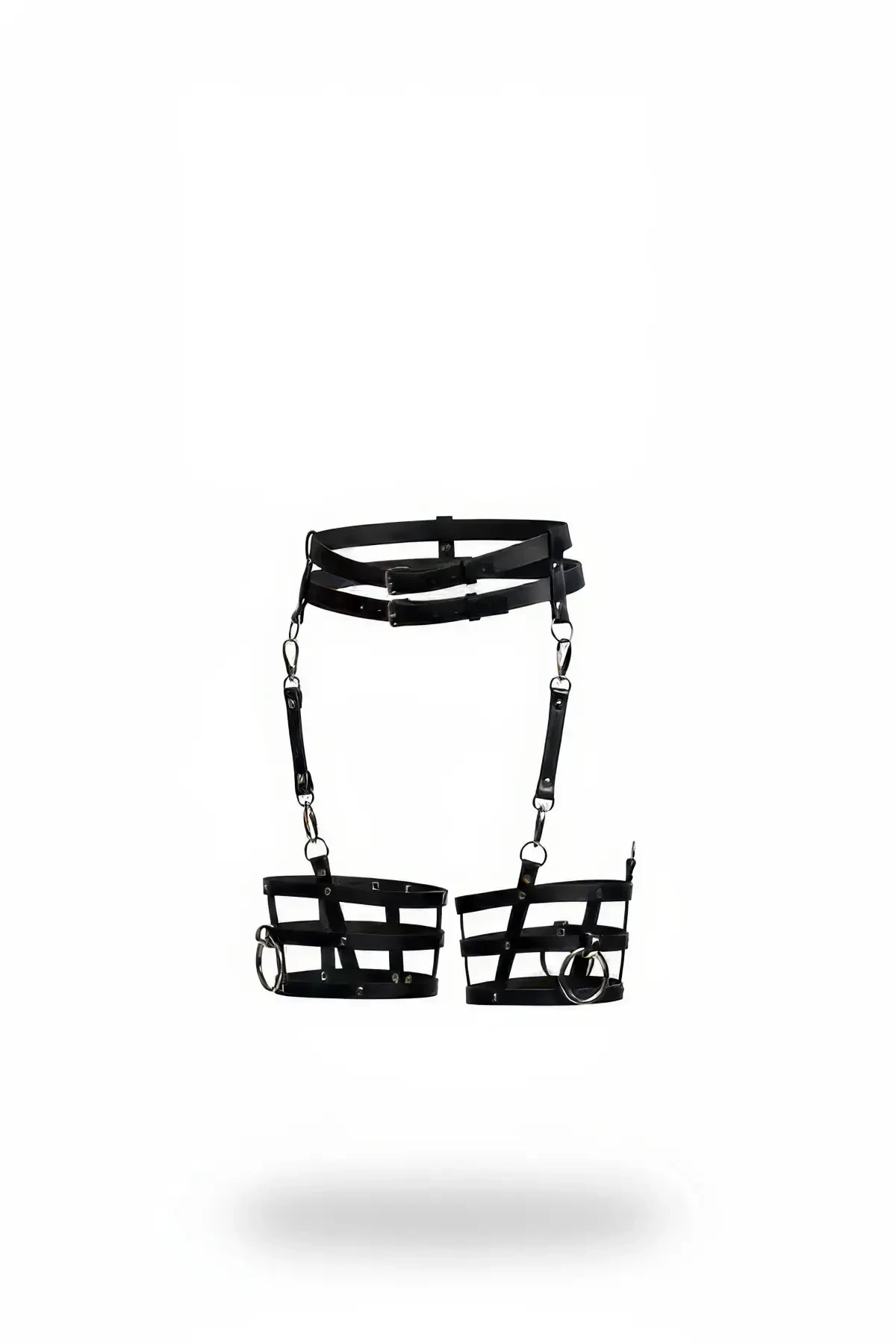 Black Garter Harness Faux Leather Belted Leg Detail - APFT705